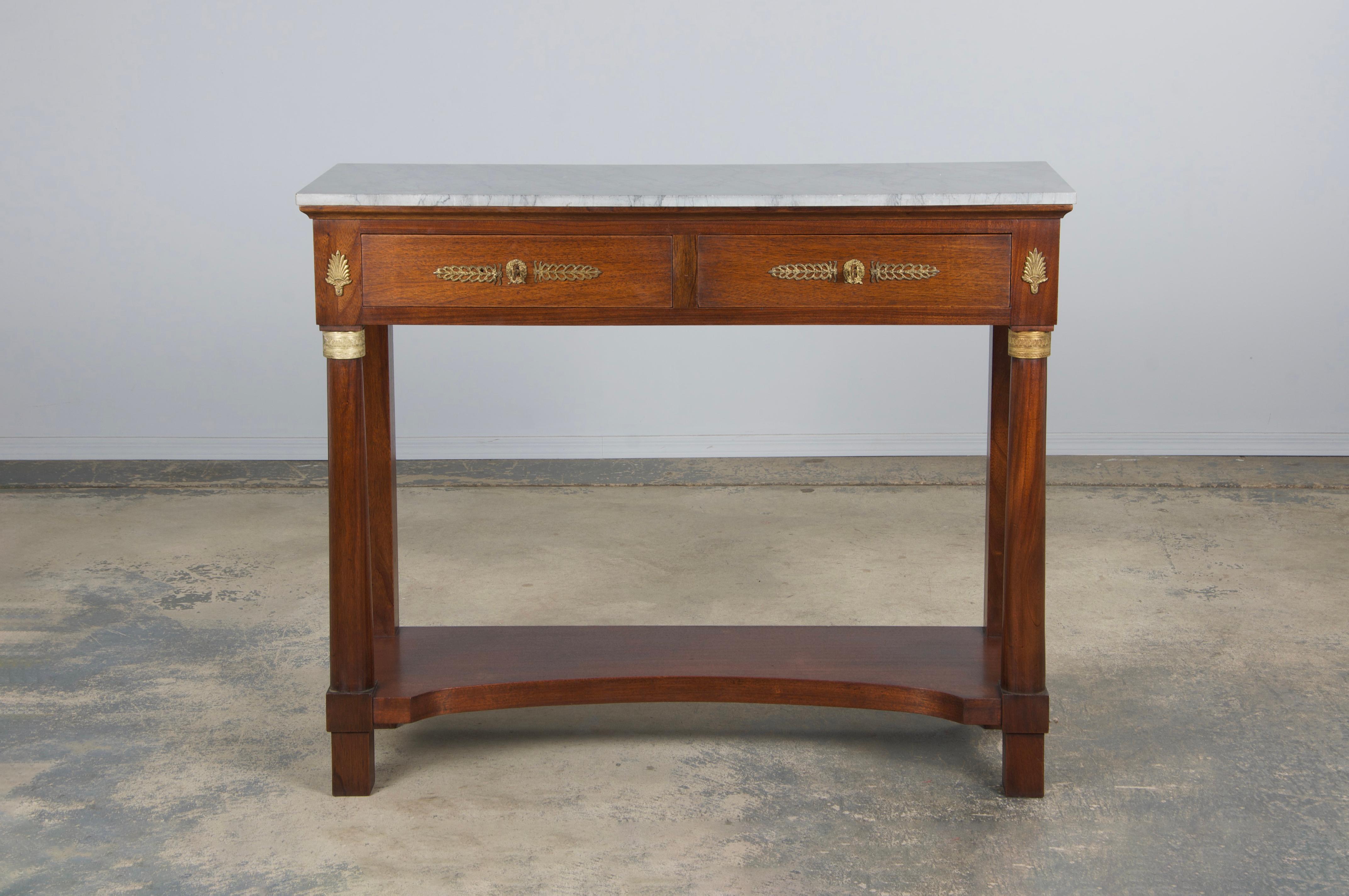 French Empire Style Mahogany Console Table W/ Gray Marble In Good Condition In Astoria, NY