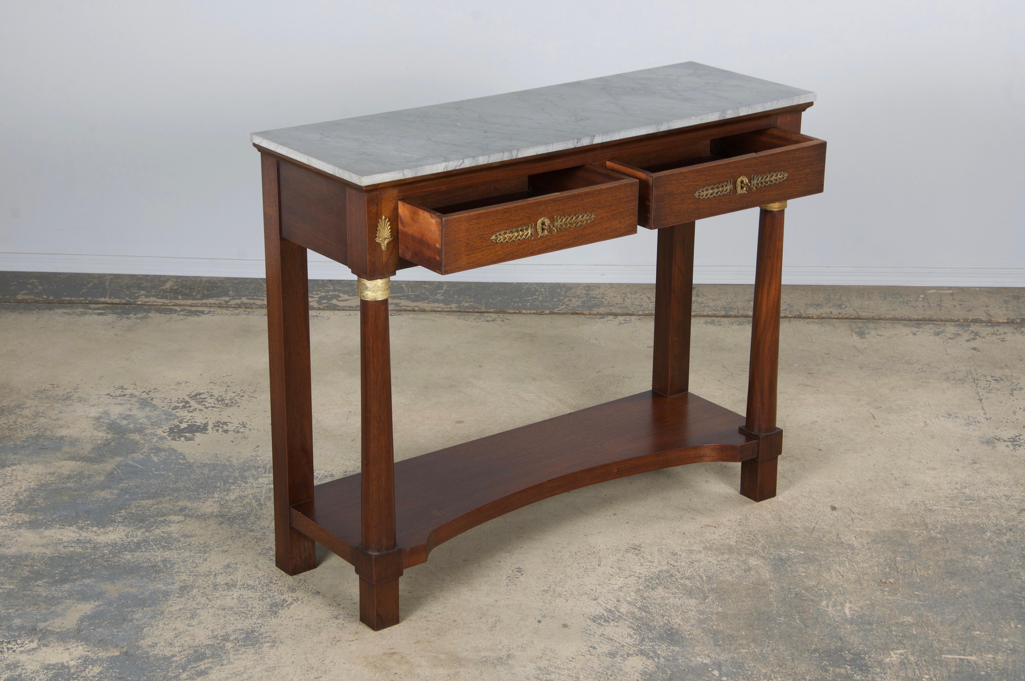 French Empire Style Mahogany Console Table W/ Gray Marble 2