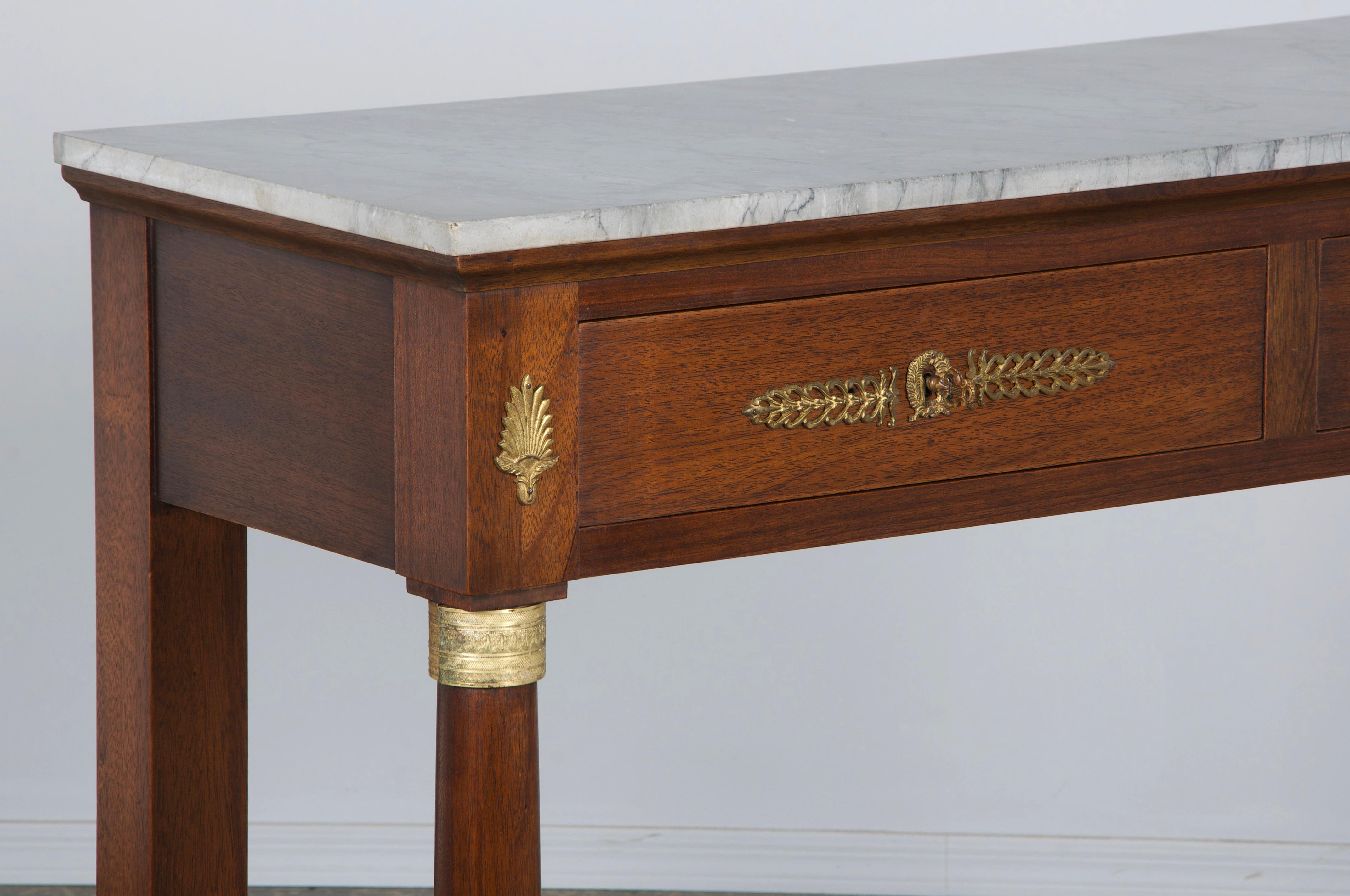 French Empire Style Mahogany Console Table W/ Gray Marble 3
