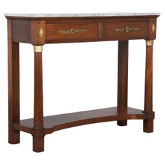 French Empire Style Mahogany Console Table W/ Gray Marble
