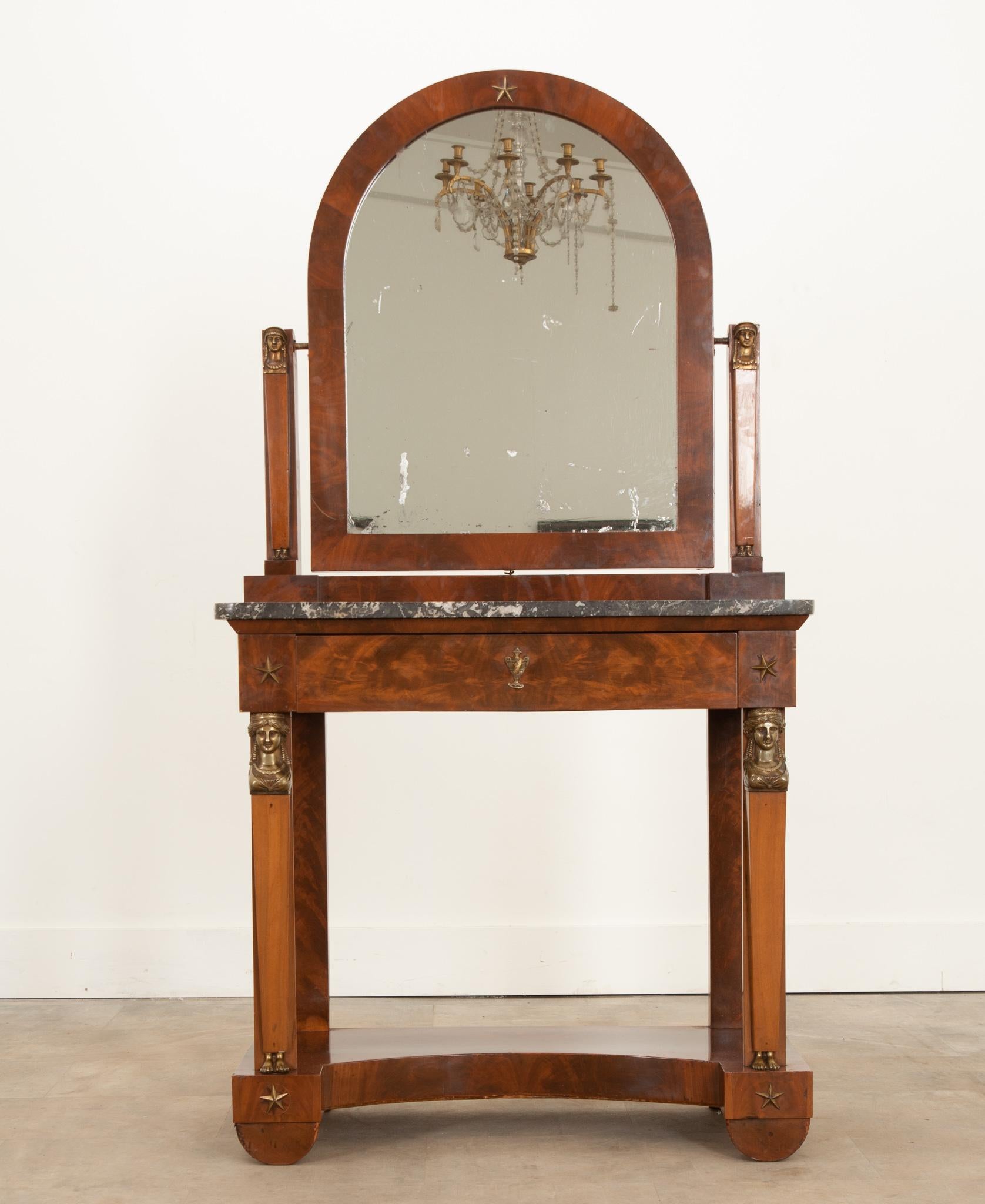 Cast French Empire Style Mahogany Dressing Table For Sale