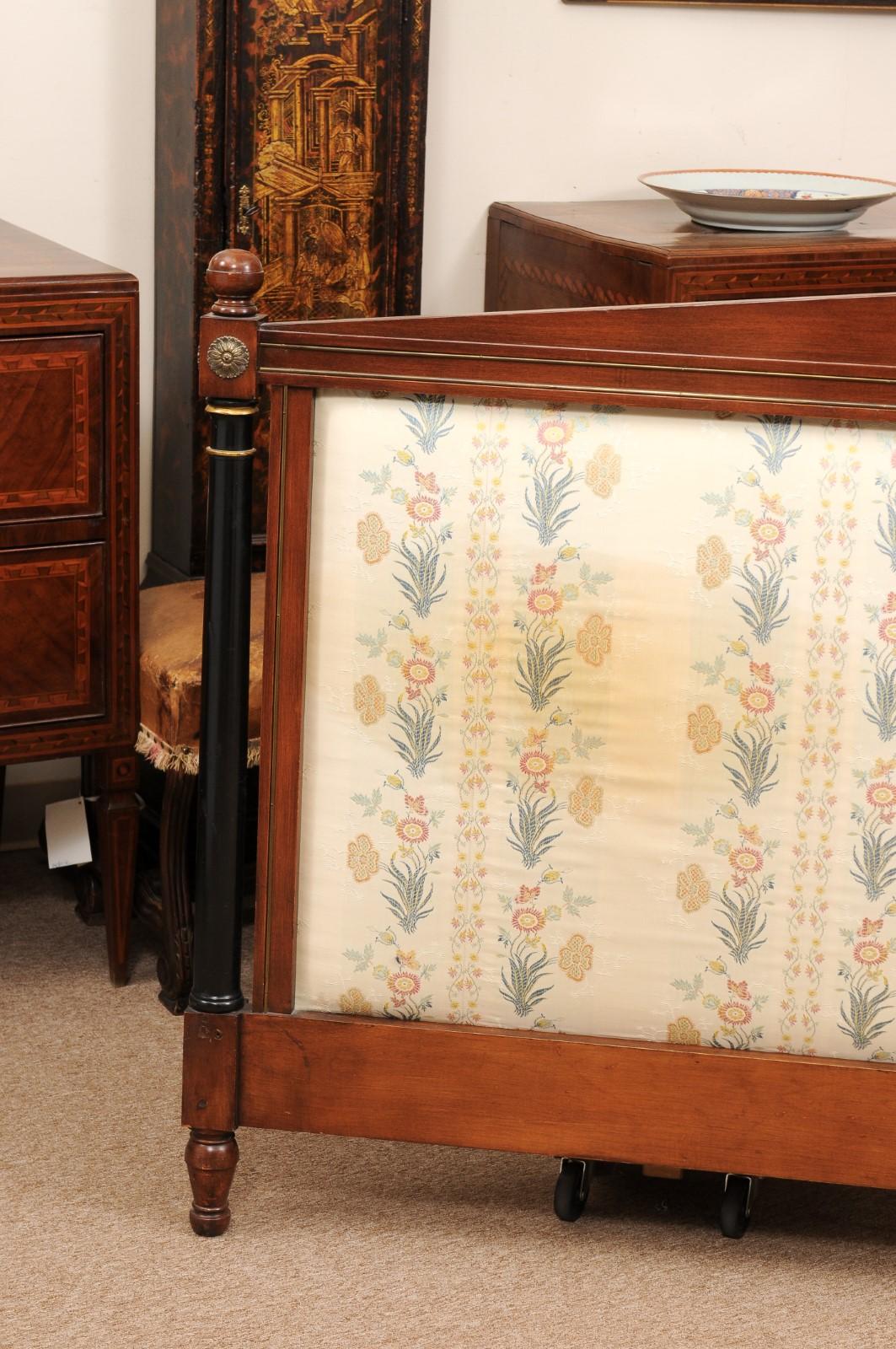 Late 19th Century French Empire Style Mahogany Headboard with Silk Embroidery For Sale
