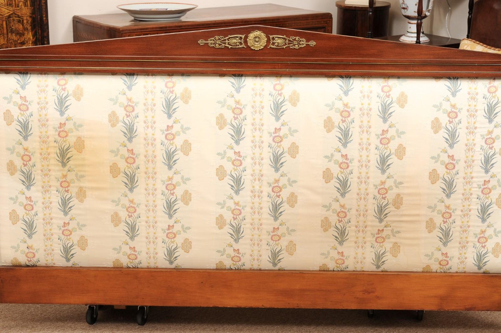 French Empire Style Mahogany Headboard with Silk Embroidery For Sale 1