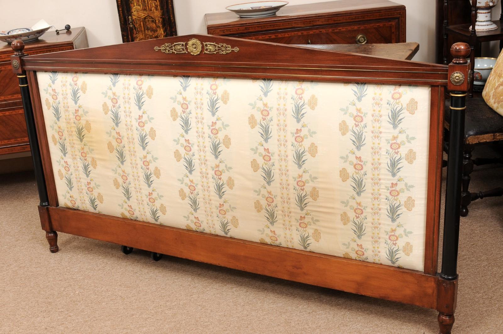 French Empire Style Mahogany Headboard with Silk Embroidery For Sale 4