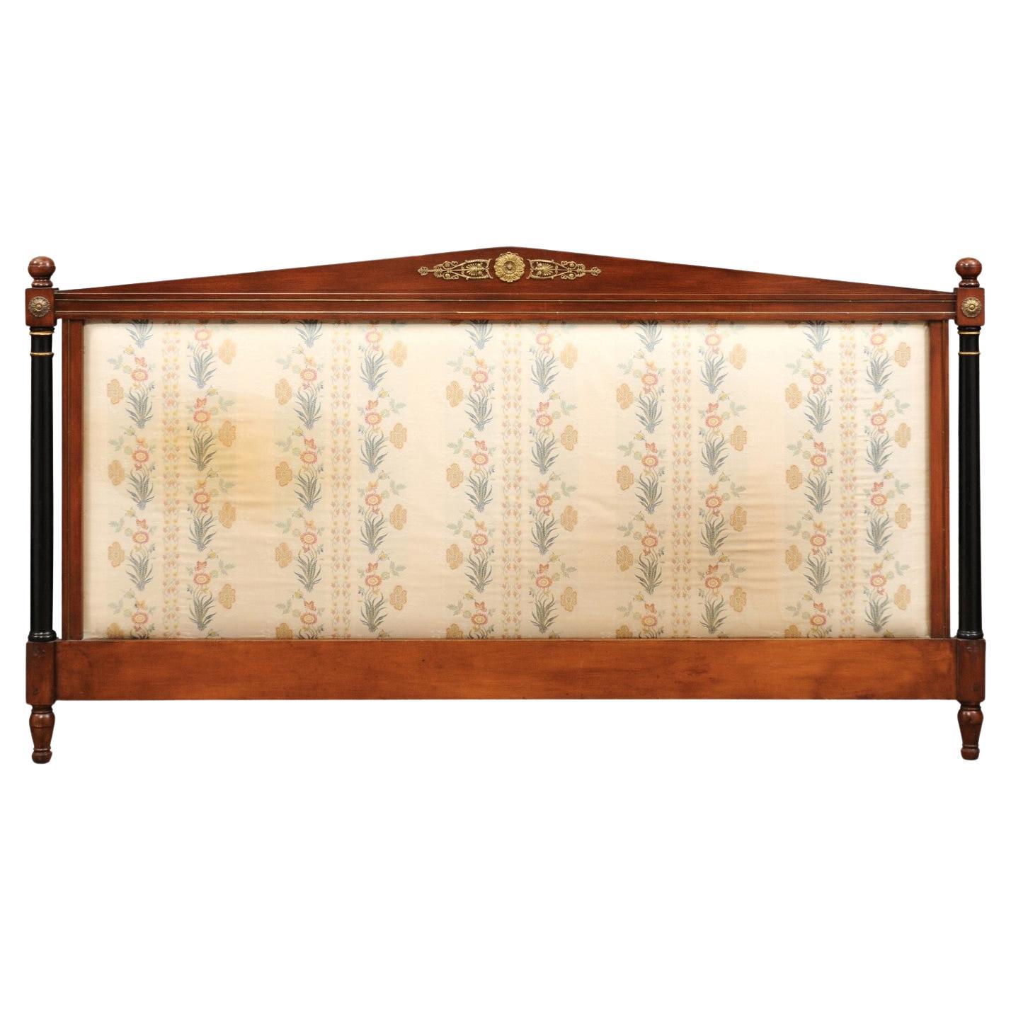 French Empire Style Mahogany Headboard with Silk Embroidery For Sale