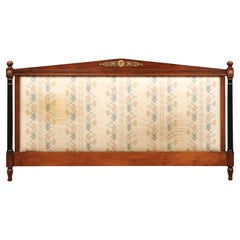 Antique French Empire Style Mahogany Headboard with Silk Embroidery