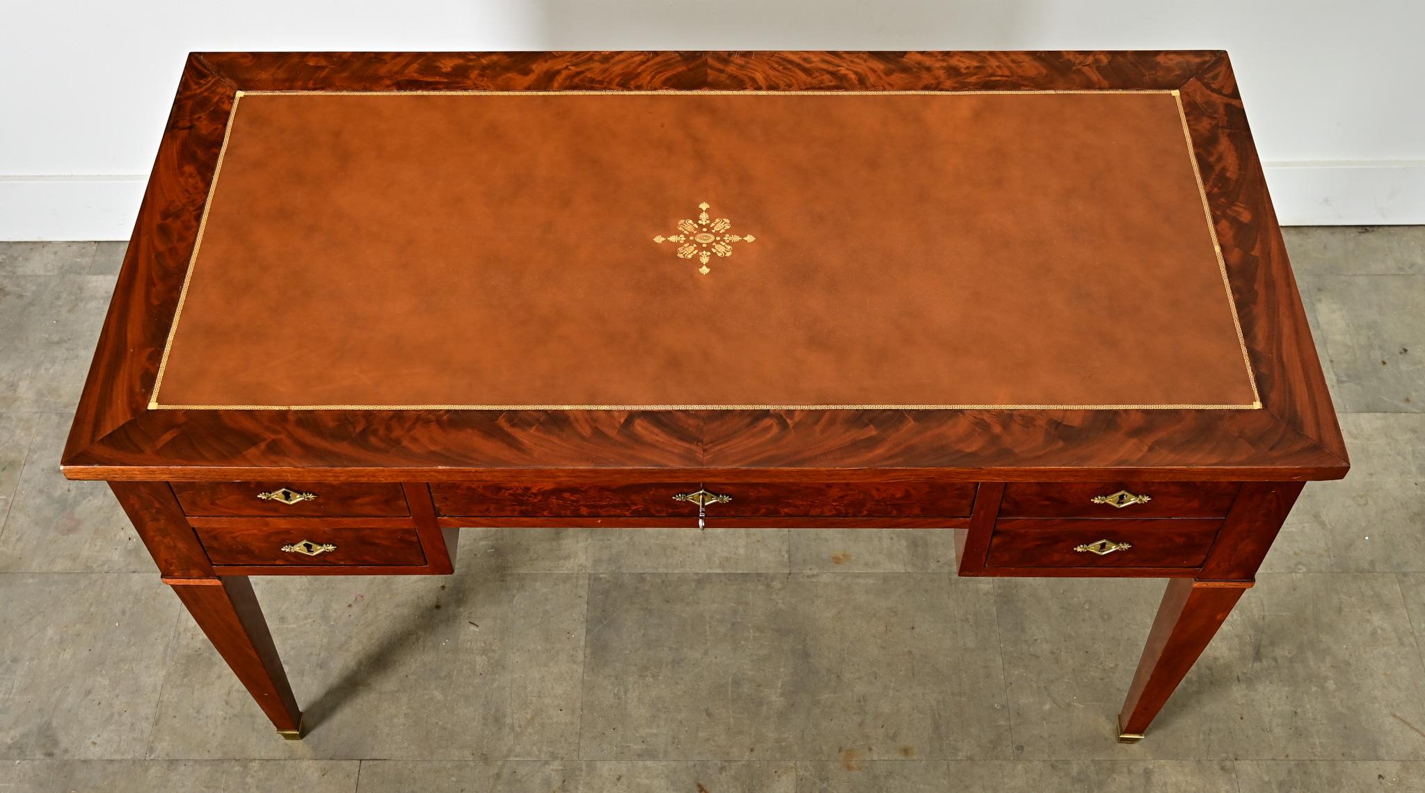 Carved French Empire Style Mahogany & Leather Desk For Sale