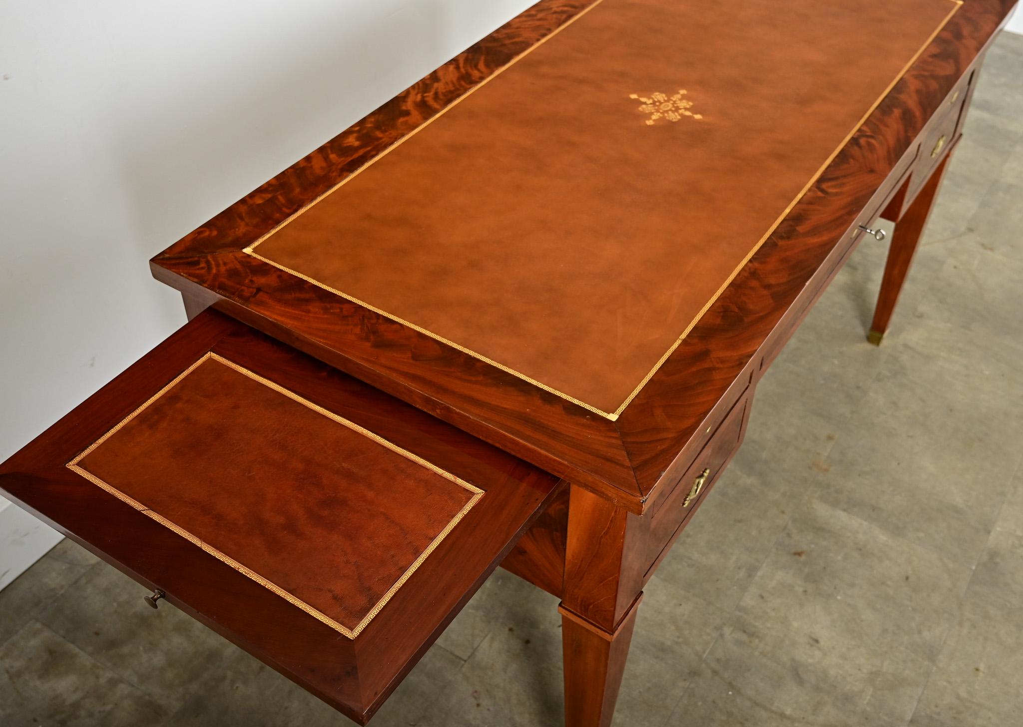 French Empire Style Mahogany & Leather Desk In Good Condition For Sale In Baton Rouge, LA