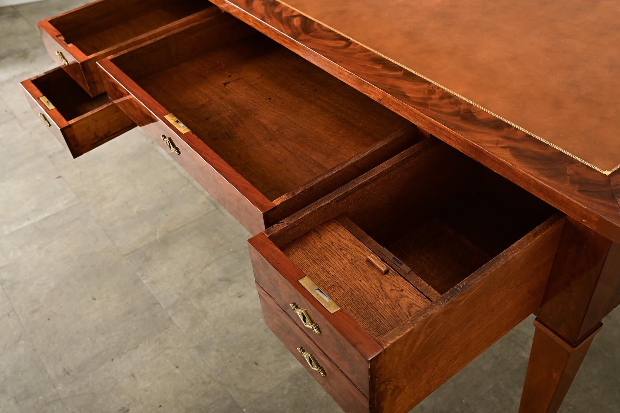 20th Century French Empire Style Mahogany & Leather Desk For Sale