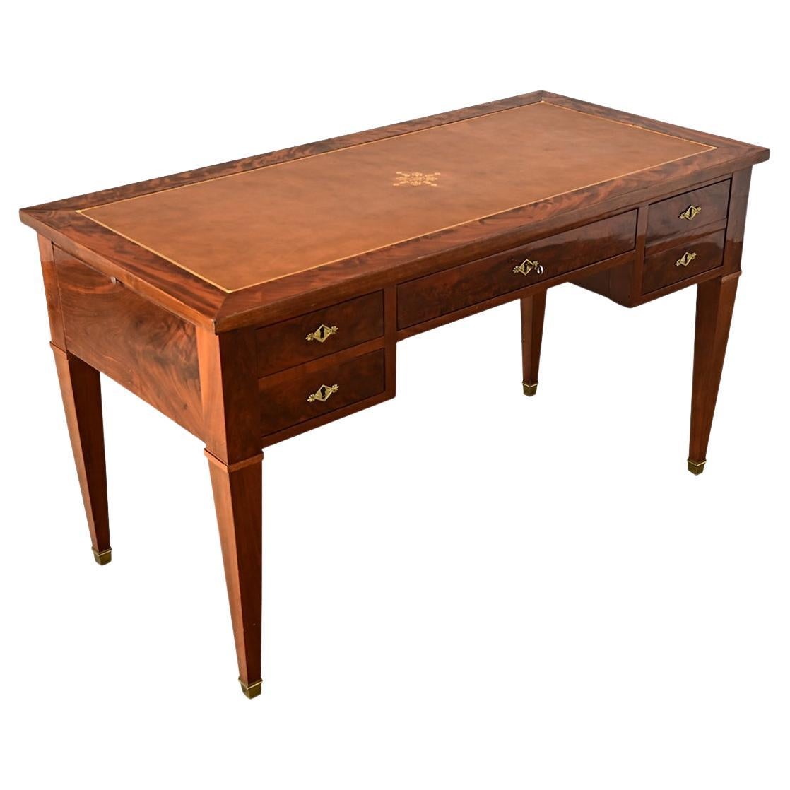 French Empire Style Mahogany & Leather Desk For Sale