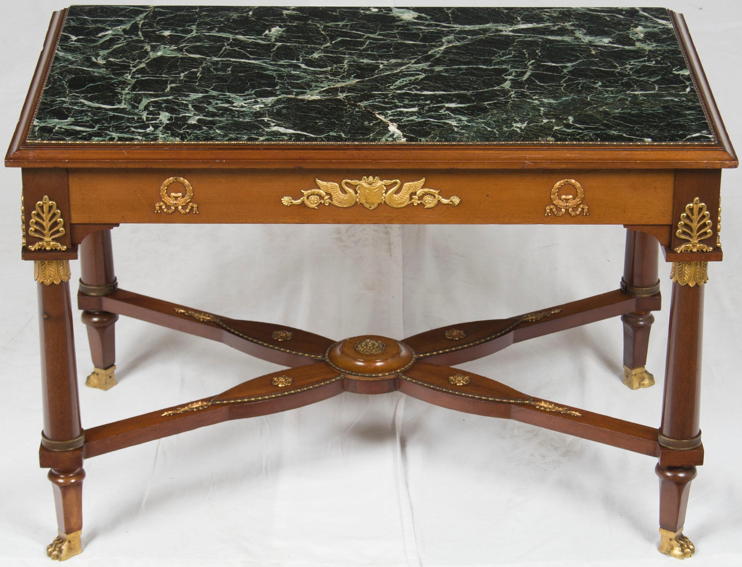 French Empire Style Mahogany Marble-Top Coffee Cocktail Table For Sale 5