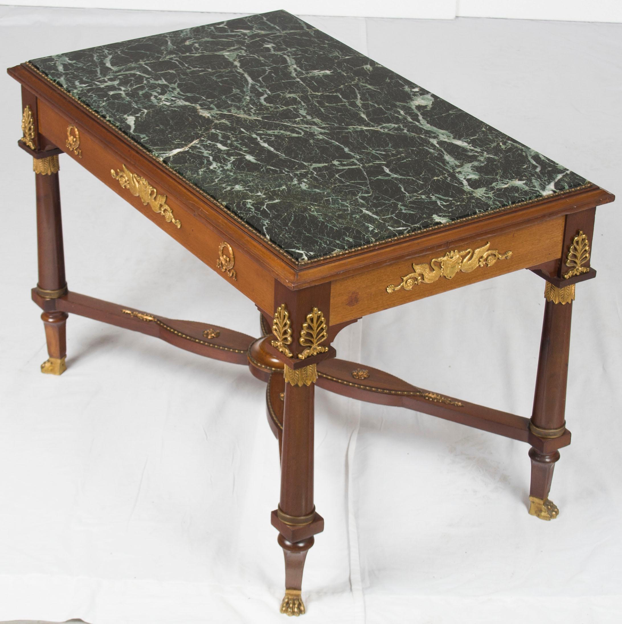 French Empire Style Mahogany Marble-Top Coffee Cocktail Table In Good Condition For Sale In Atlanta, GA
