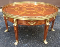 French Empire Style Mahogany Marquetry and Ormolu Mount Galleried Coffee Table