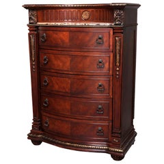 French Empire Style Mahogany Parcel-Gilt Bow Front Marble Top Chest 20th Century