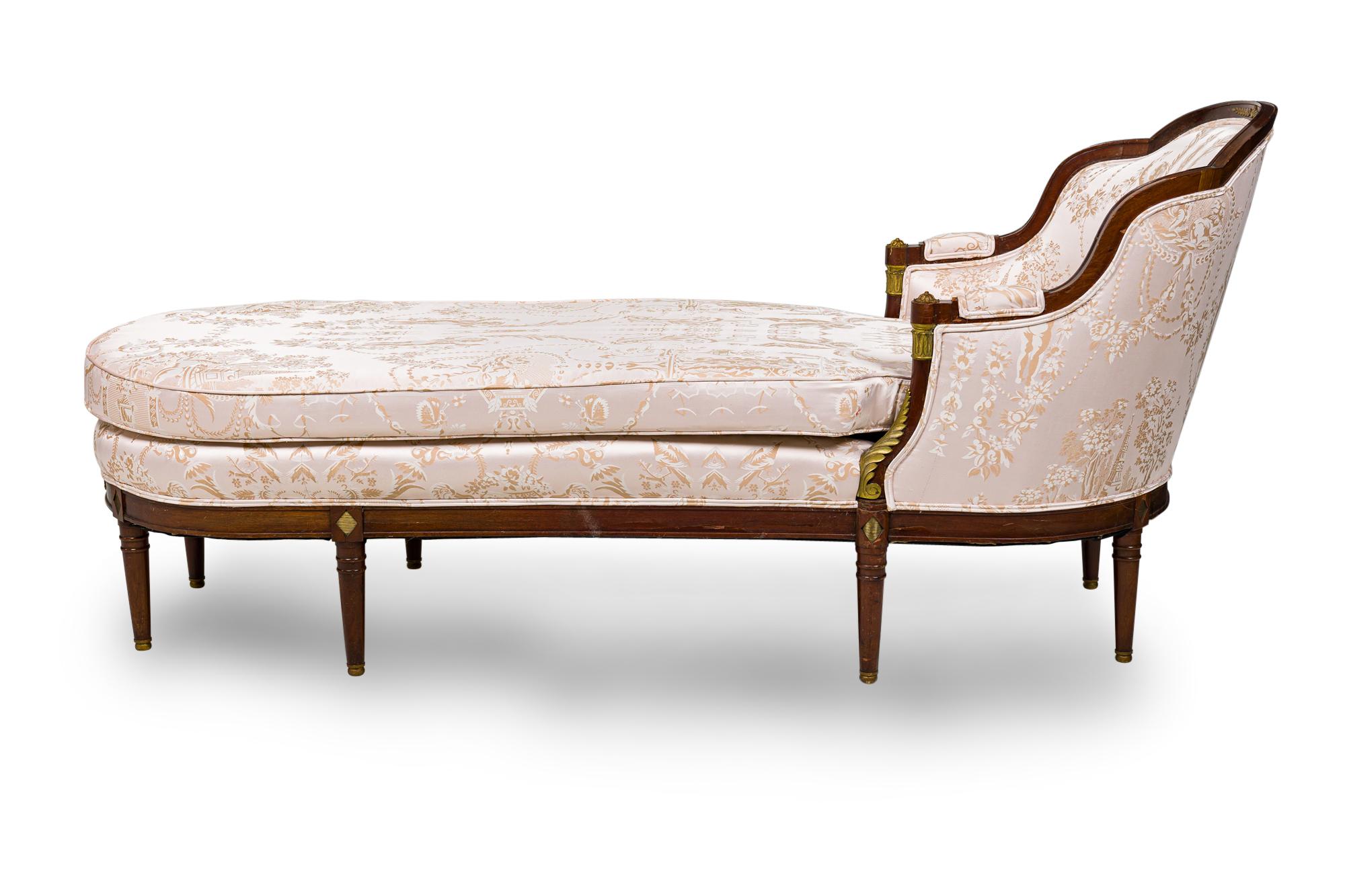 19th Century French Empire Style Mahogany Pink Chaise For Sale