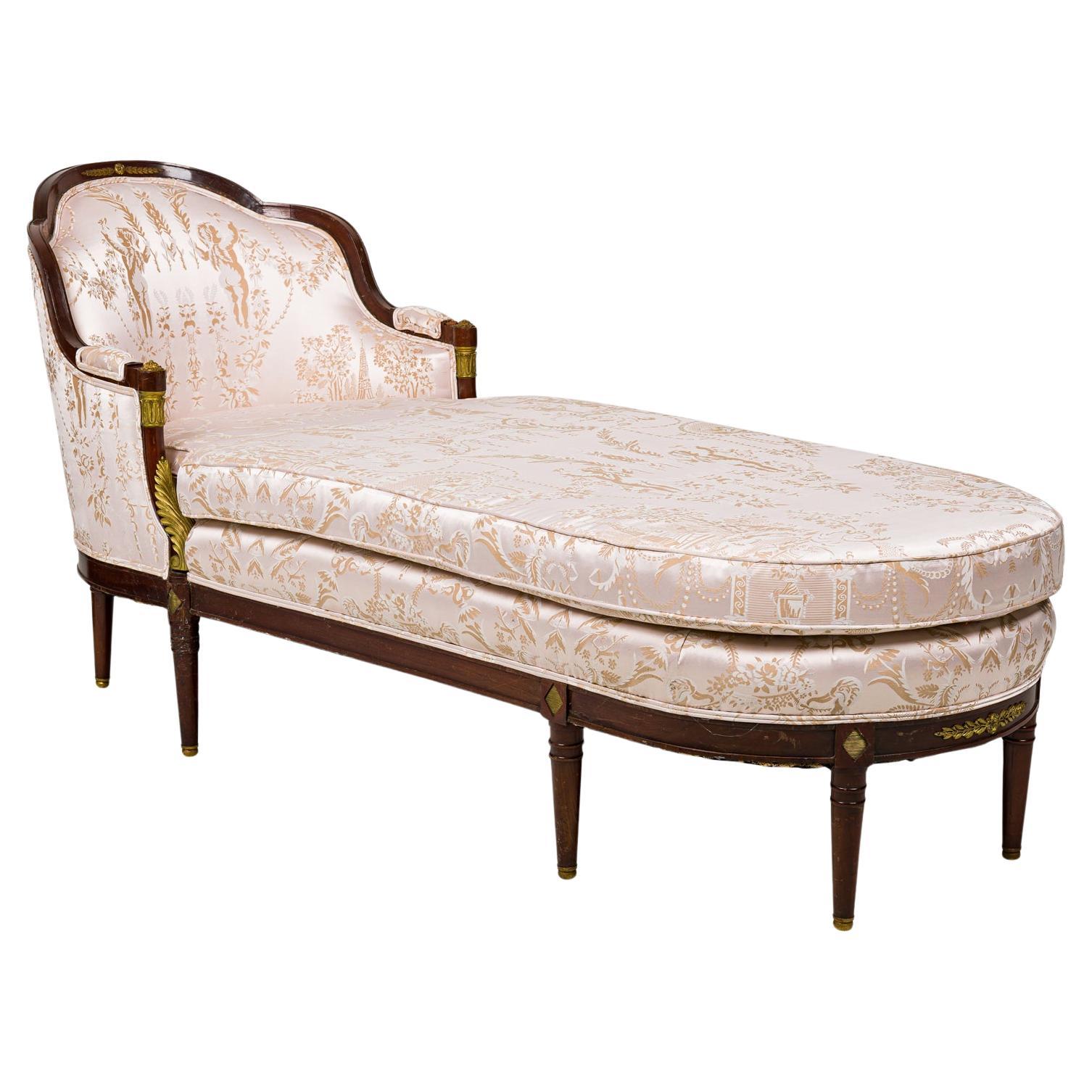French Empire Style Mahogany Pink Chaise For Sale