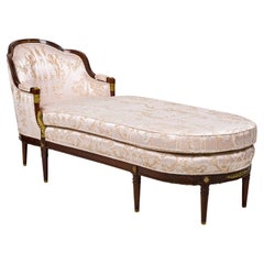 Antique French Empire Style Mahogany Pink Chaise