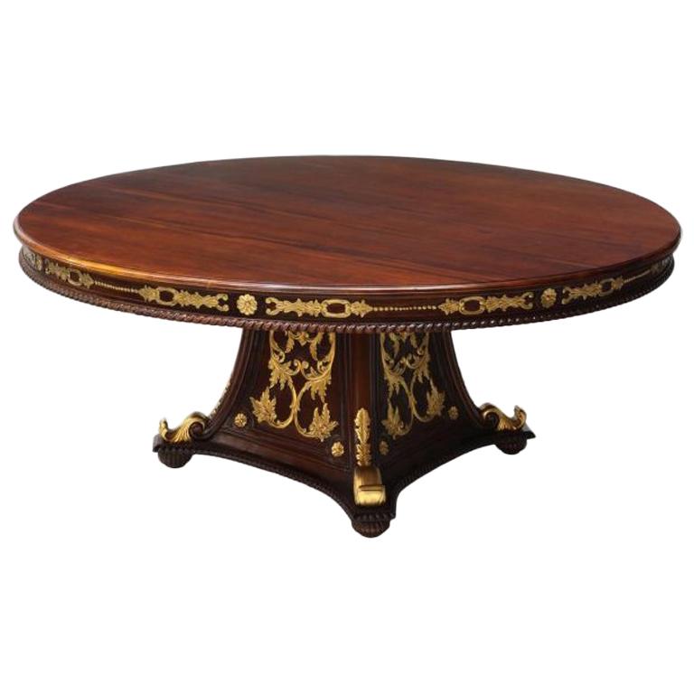 French Empire Style Mahogany Round, French Style Round Dining Table