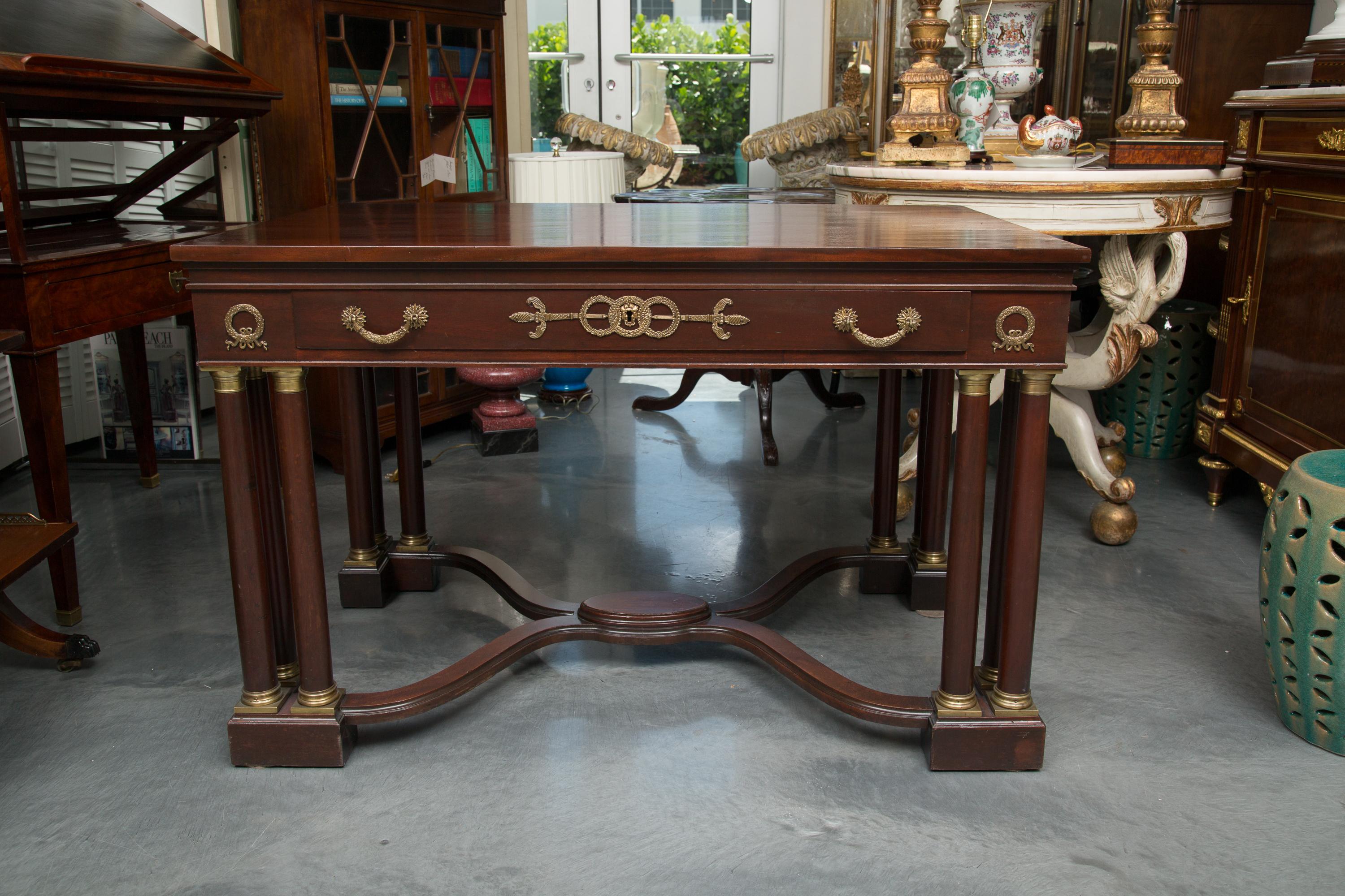 French Empire Style Mahogany Writing Table with Gilt Metal Decoration 7