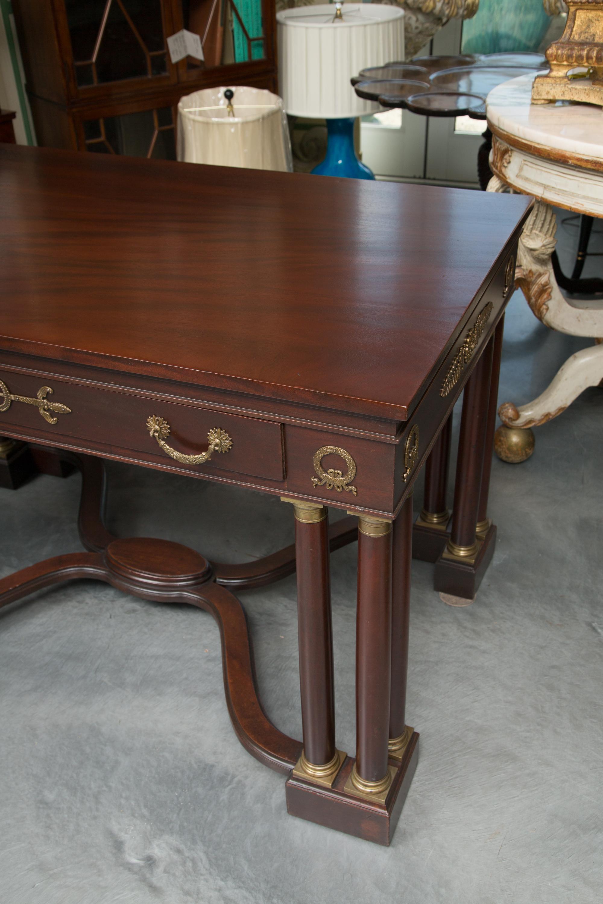 French Empire Style Mahogany Writing Table with Gilt Metal Decoration In Good Condition In WEST PALM BEACH, FL