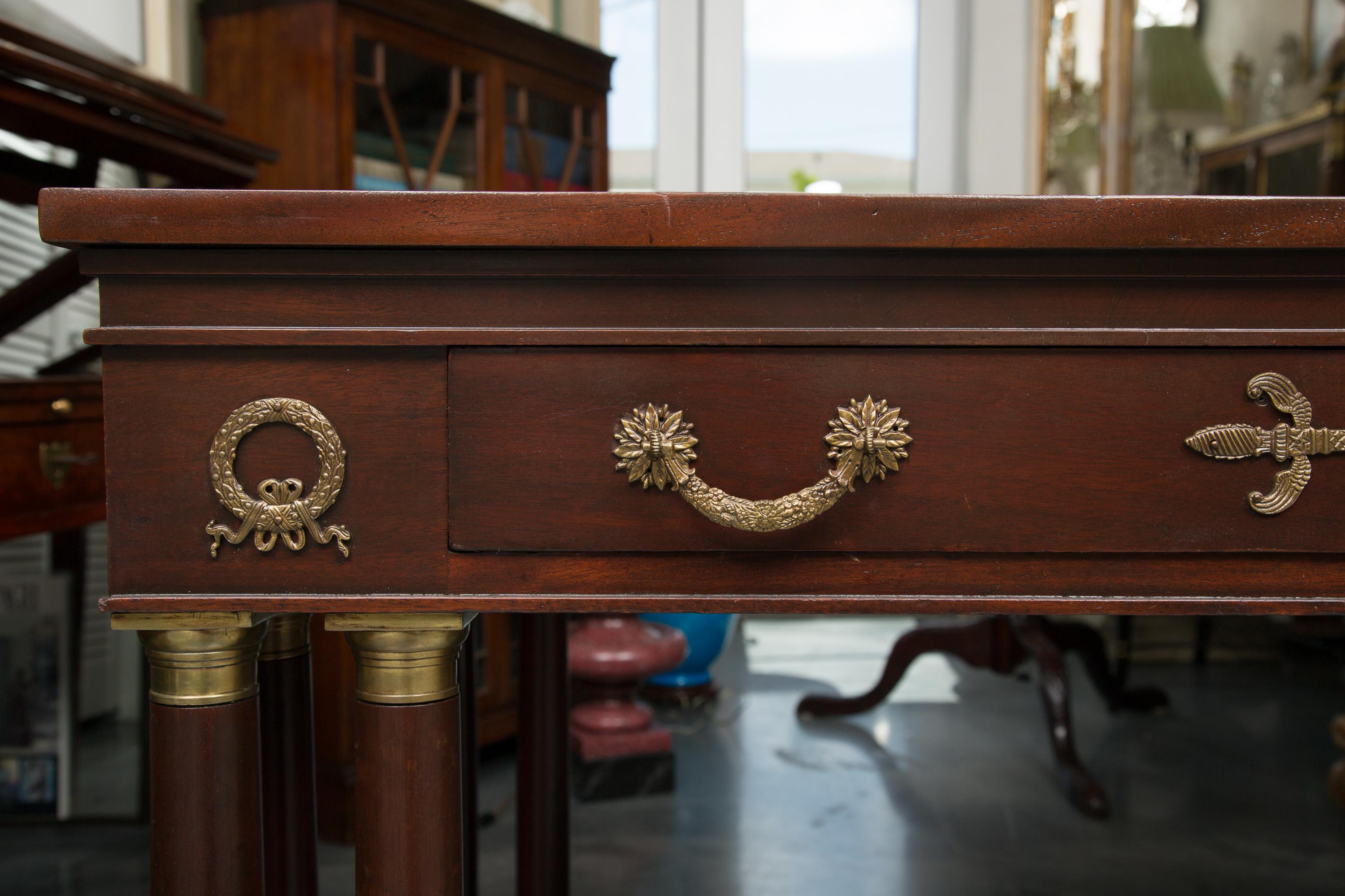 French Empire Style Mahogany Writing Table with Gilt Metal Decoration 2