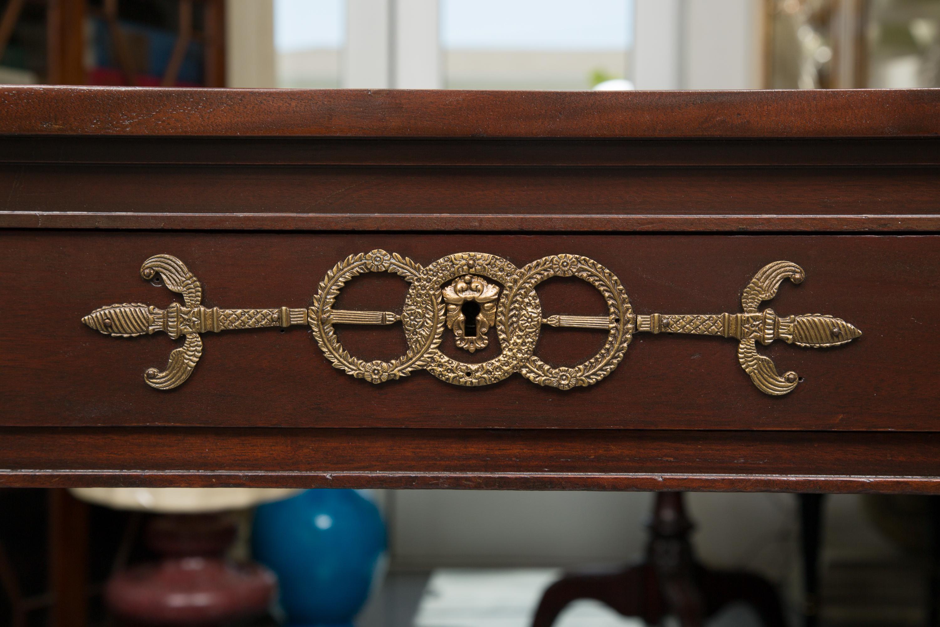 French Empire Style Mahogany Writing Table with Gilt Metal Decoration 4