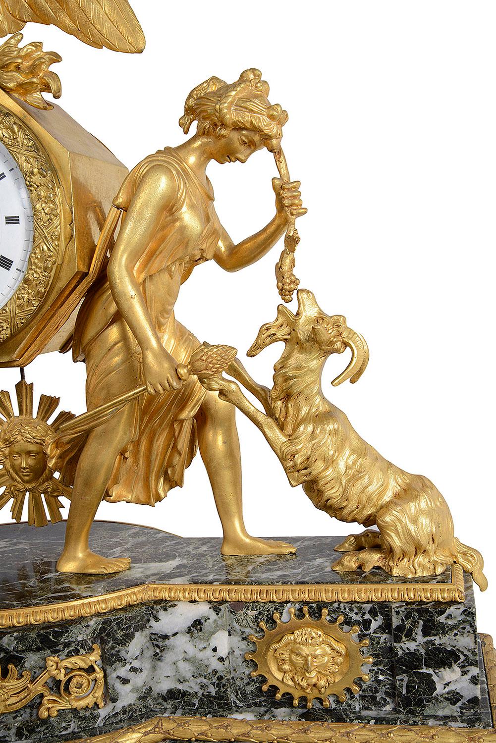 Carved French Empire Style Mantel Clock, circa 1820 For Sale