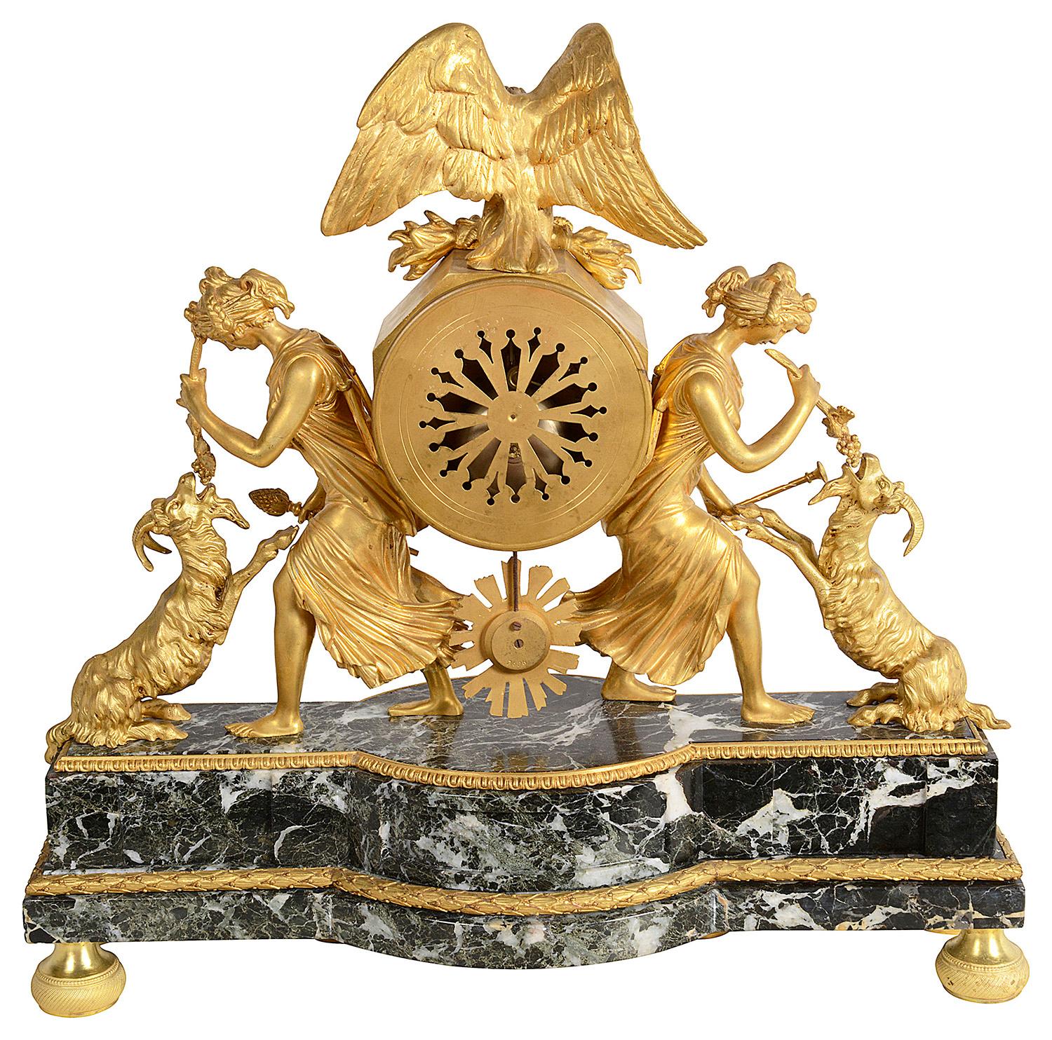 Horloge de cheminée de style Empire français, vers 1820 en vente 2