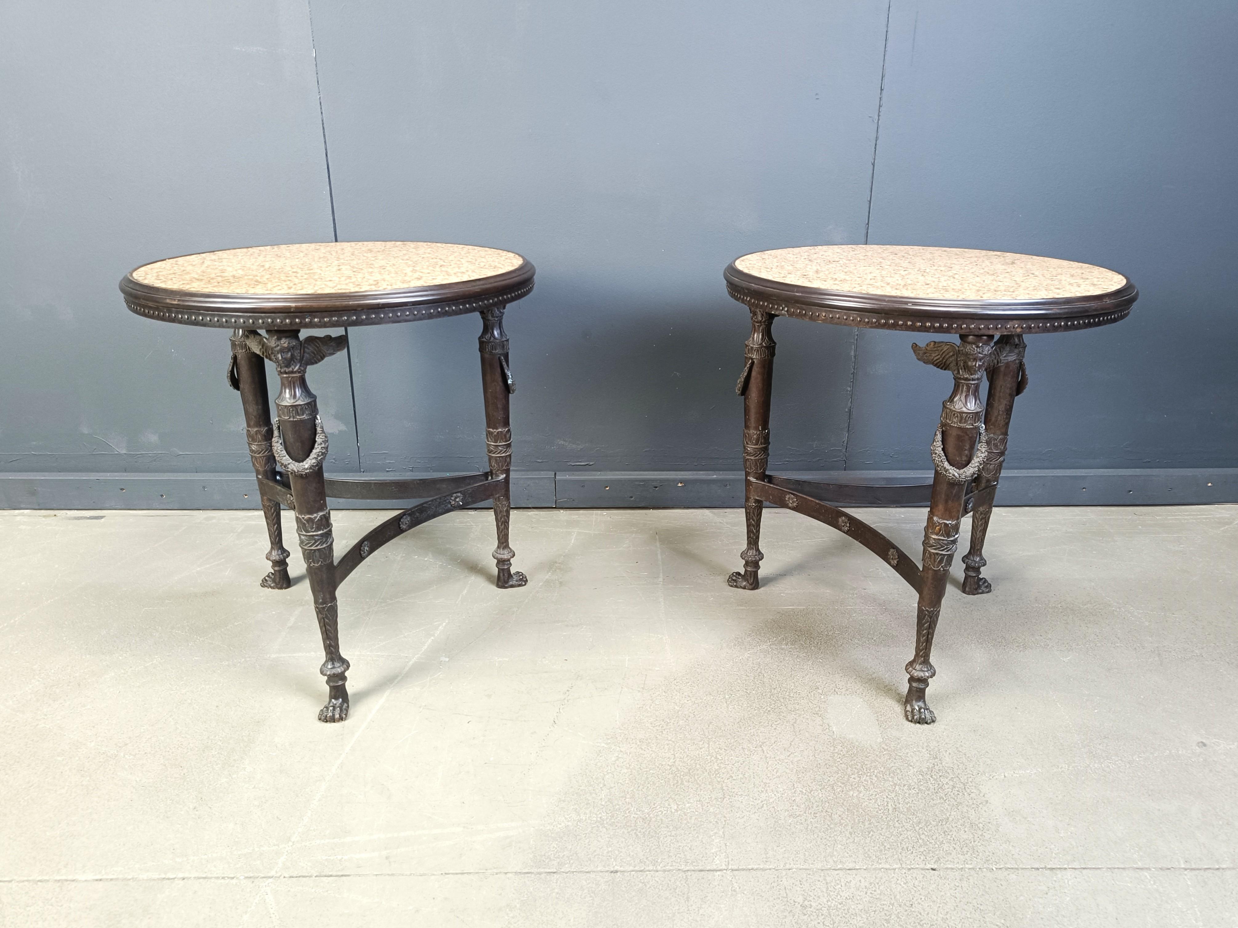 French Empire style marble and bronze side tables, 1950s For Sale 5