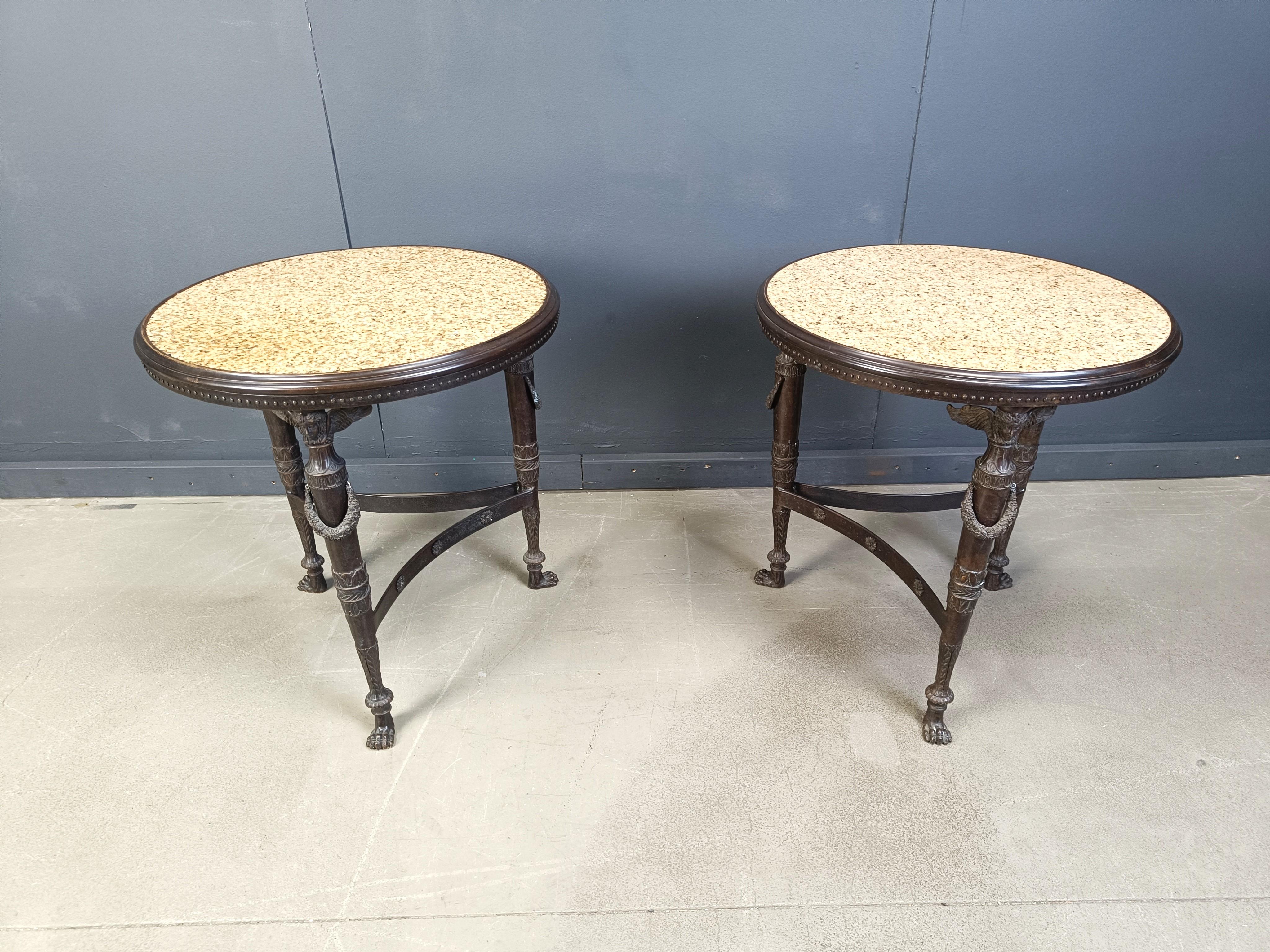 French Empire style marble and bronze side tables, 1950s For Sale 6
