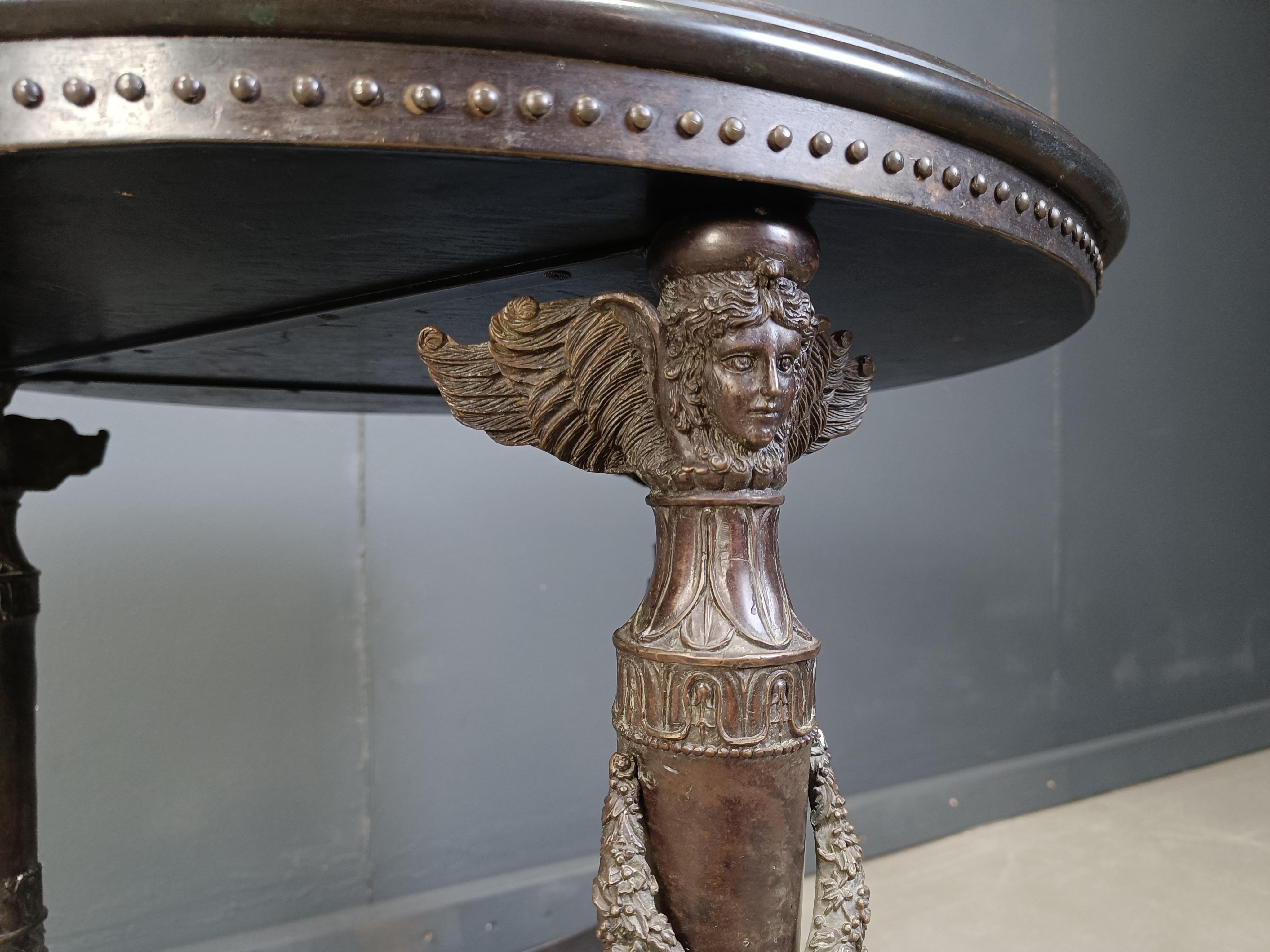 French Empire style marble and bronze side tables, 1950s For Sale 1