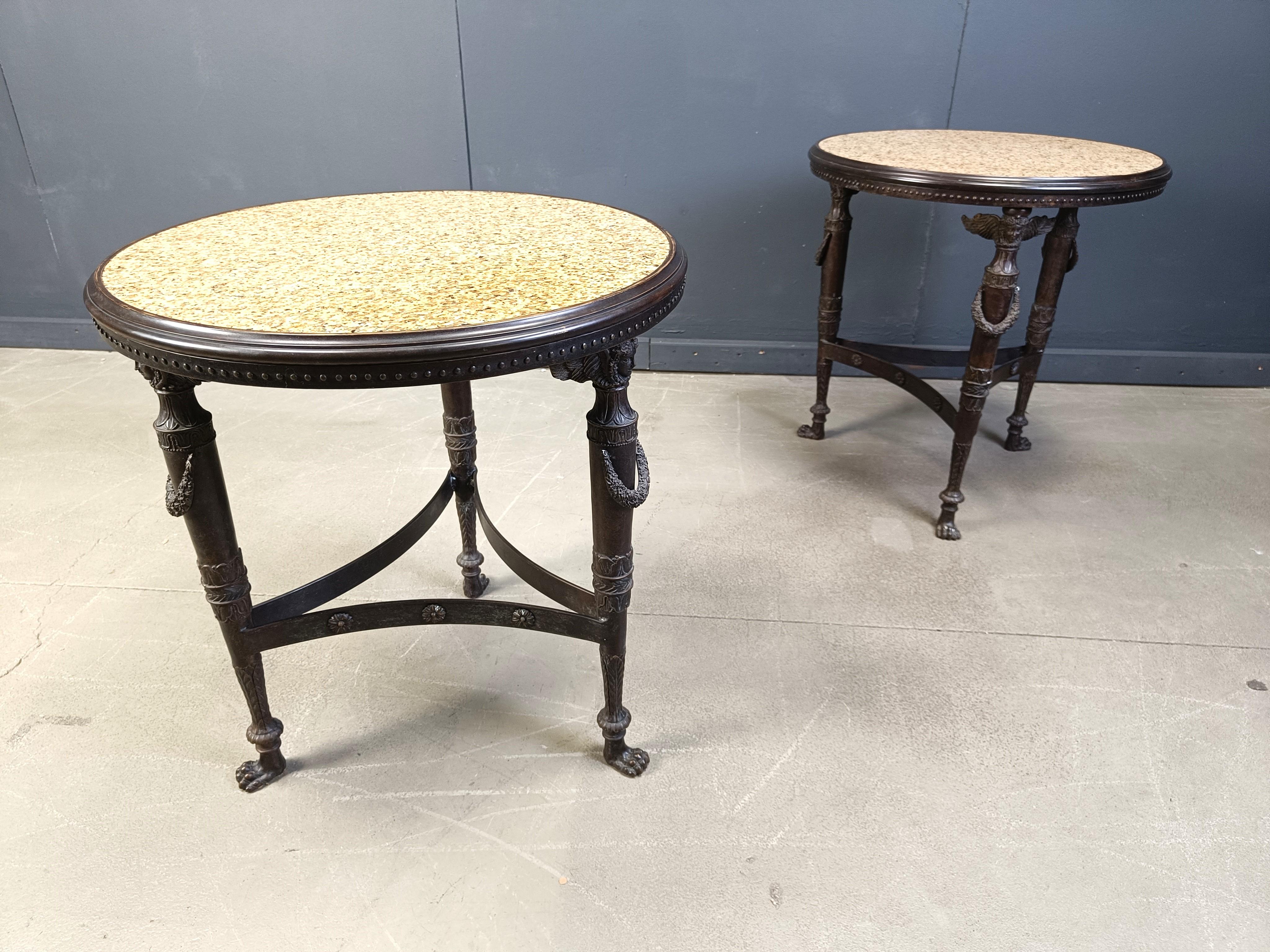 French Empire style marble and bronze side tables, 1950s For Sale 2