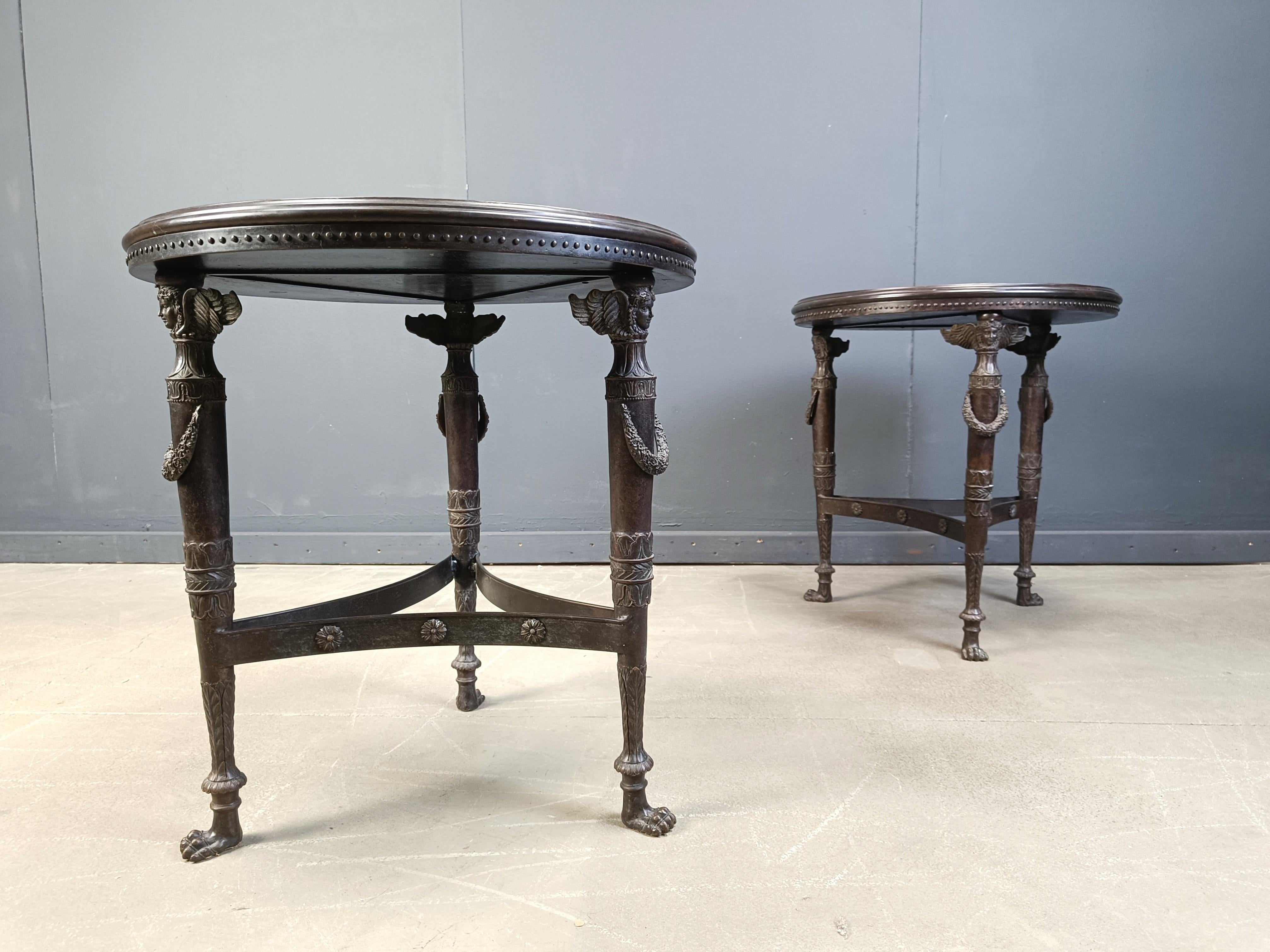 French Empire style marble and bronze side tables, 1950s For Sale 3