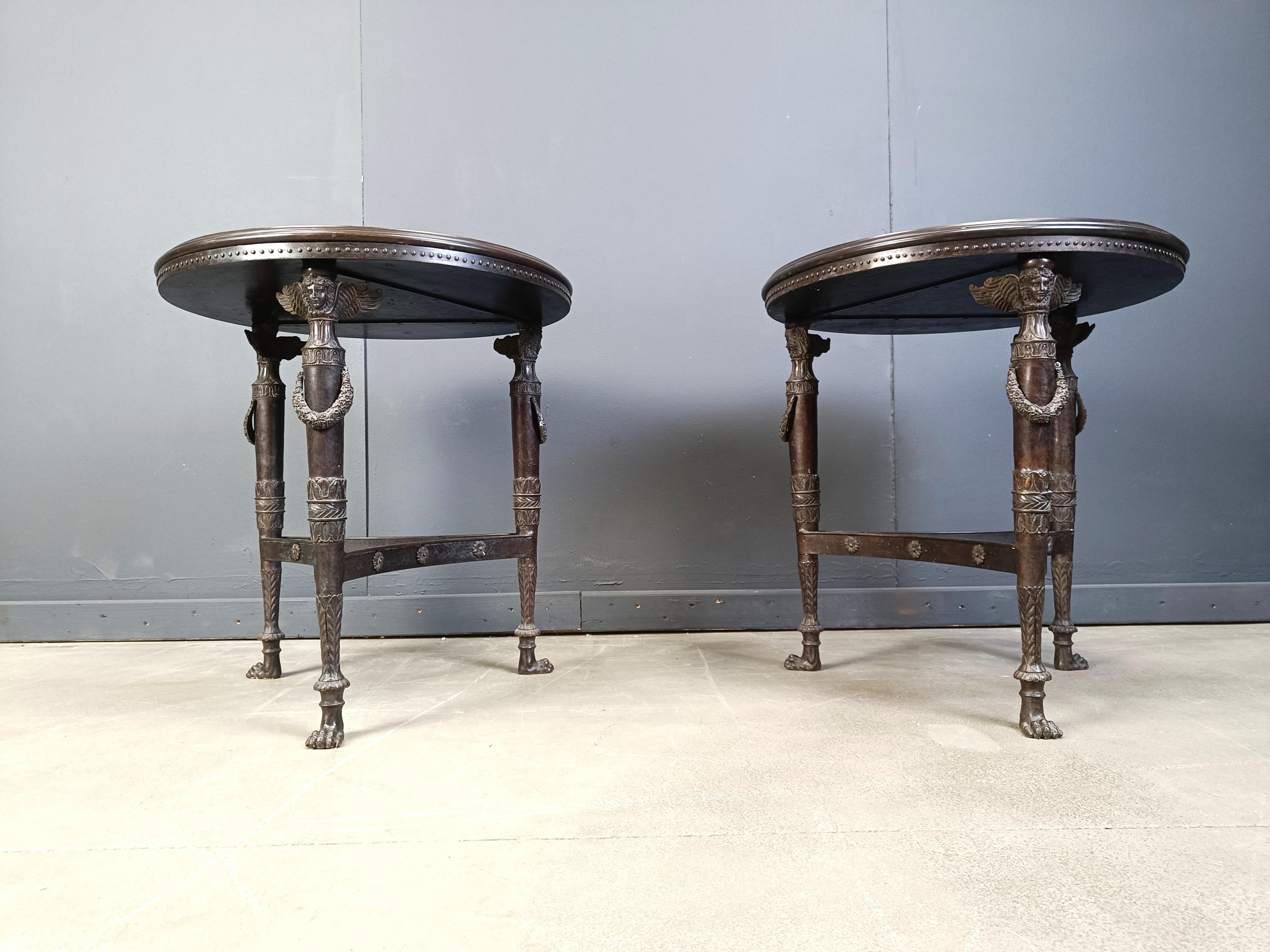 French Empire style marble and bronze side tables, 1950s For Sale 4