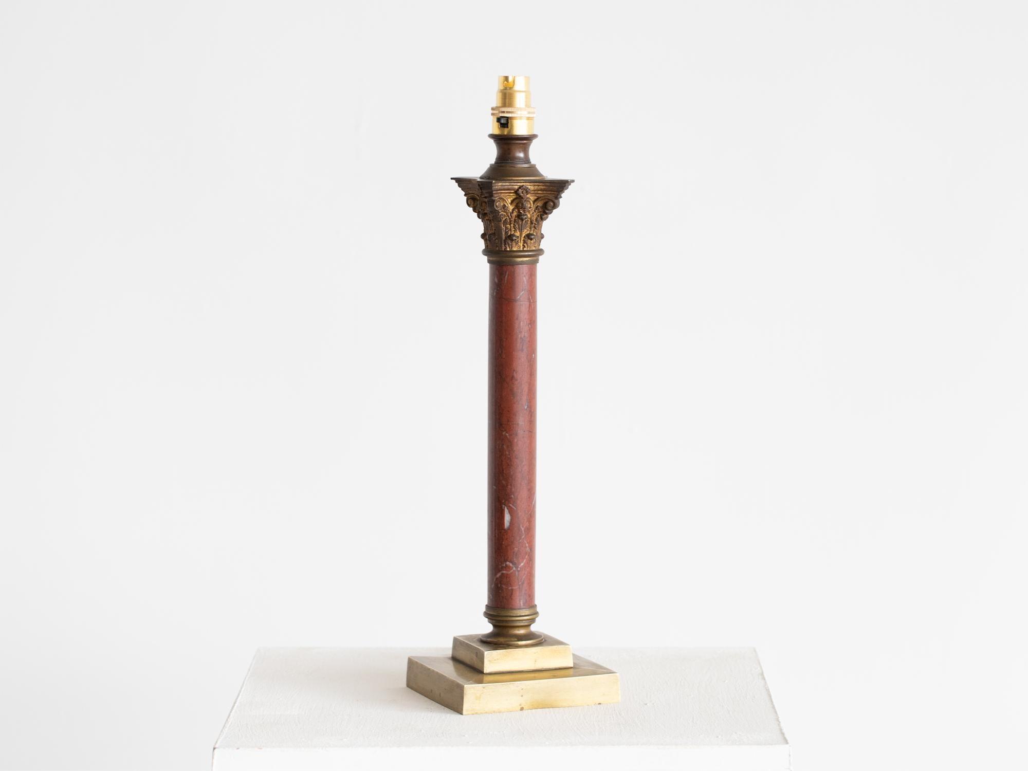Gilt French Empire Style Marble Column Table Lamp For Sale