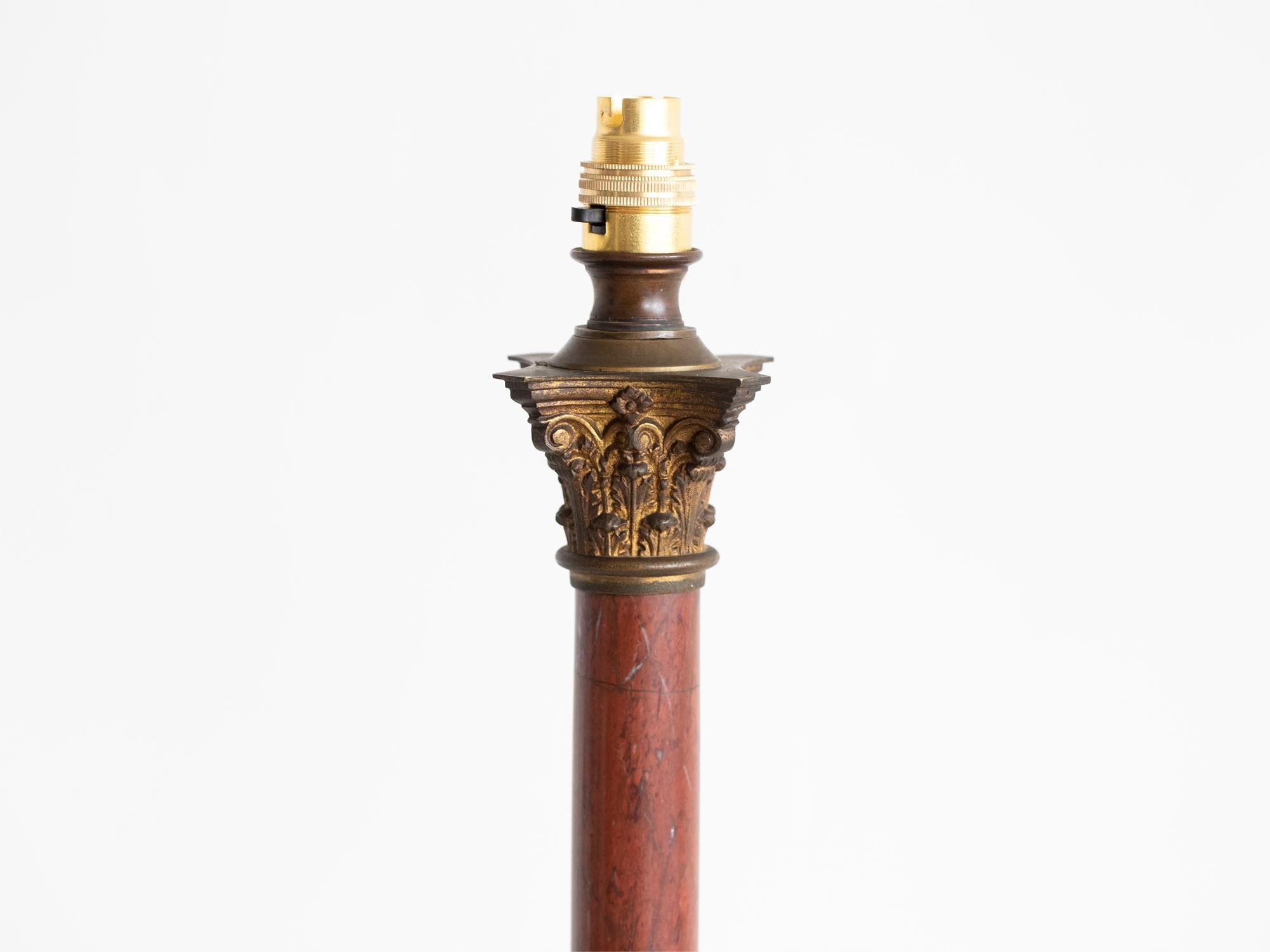 20th Century French Empire Style Marble Column Table Lamp For Sale