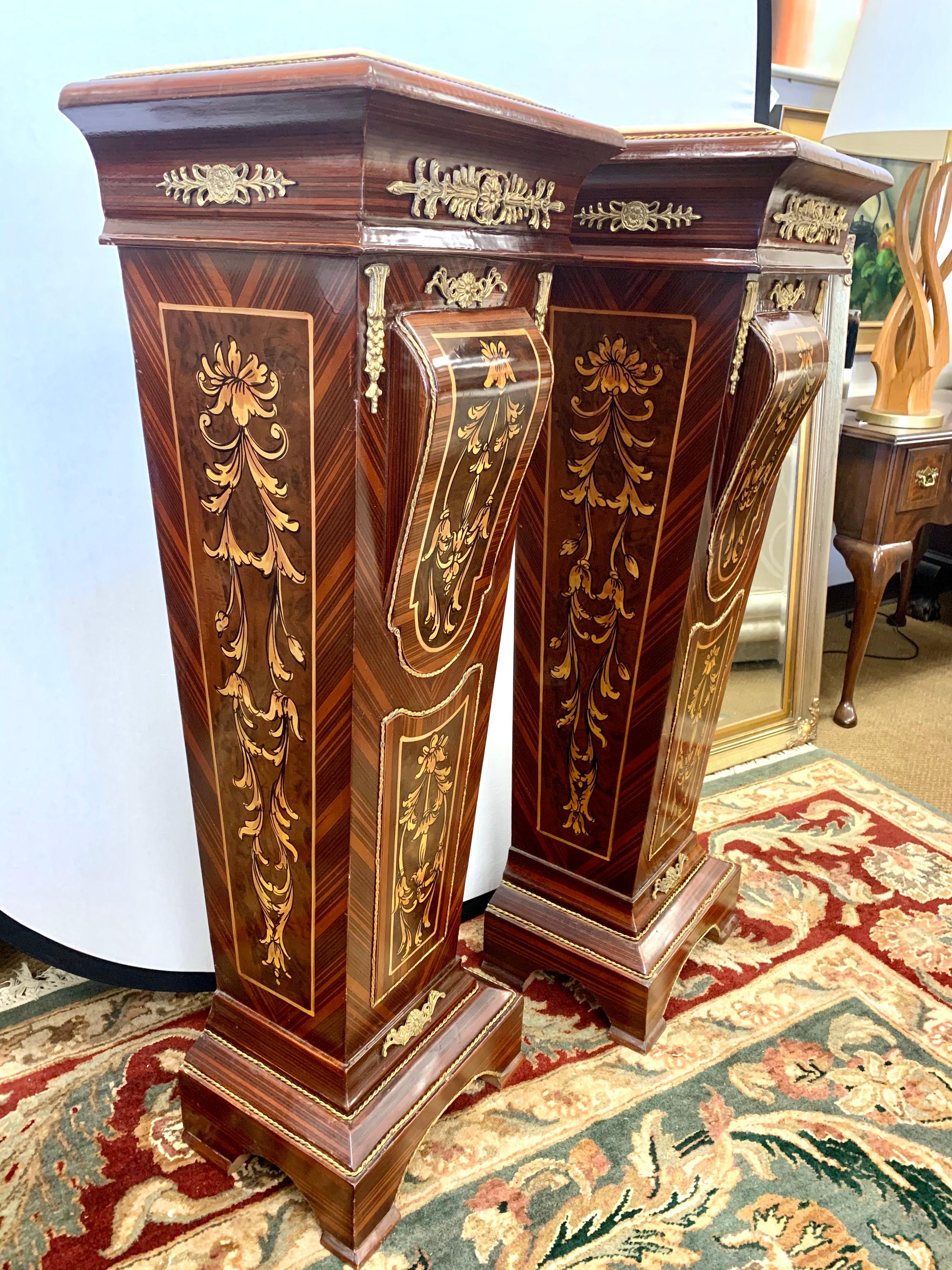 French Empire Style Marble-Top and Bronze Ormolu Pedestal Stands Columns 2