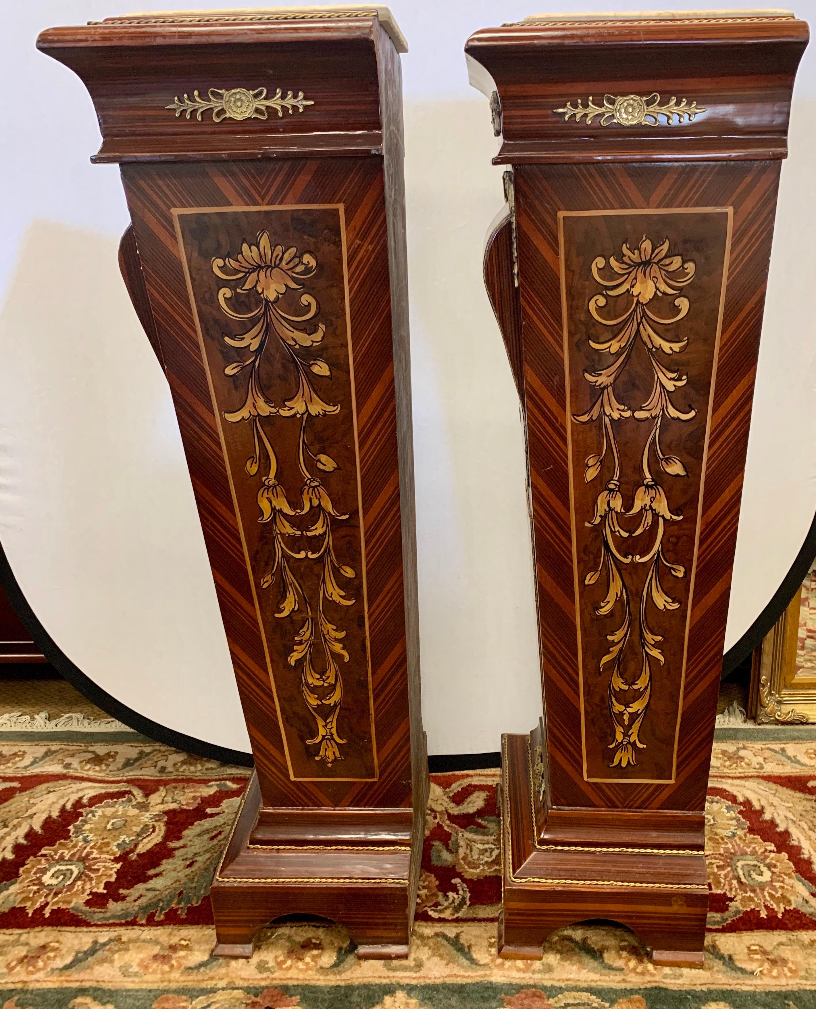 French Empire Style Marble-Top and Bronze Ormolu Pedestal Stands Columns 4