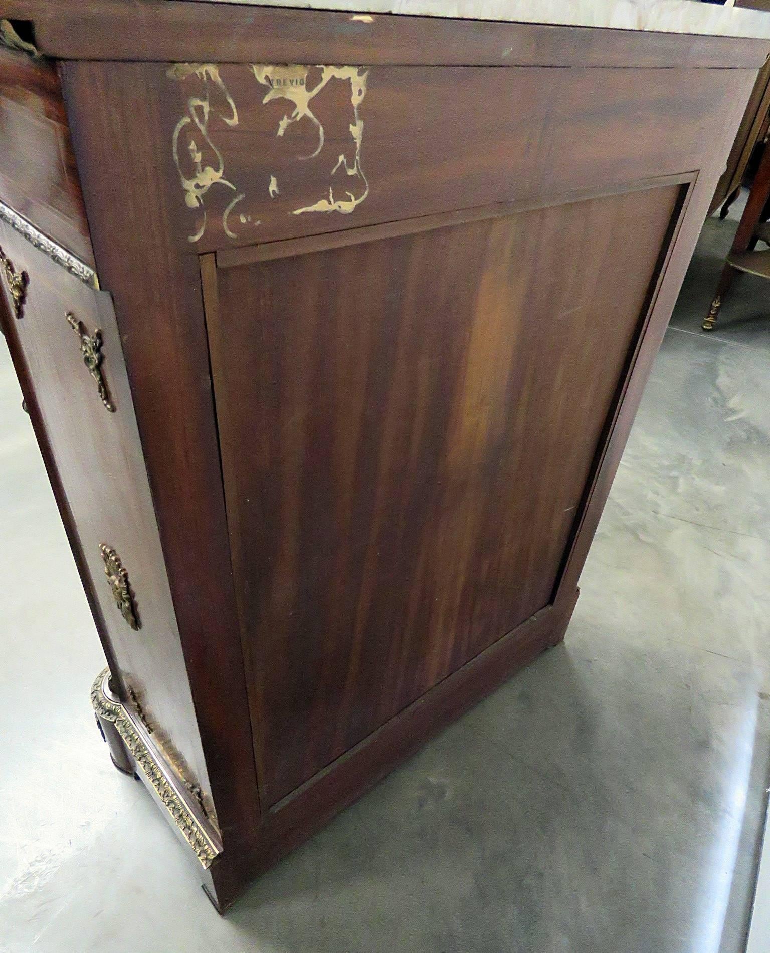 Figural Bronze Rosewood French Empire Style Marble Top Side Console Cabinet 4