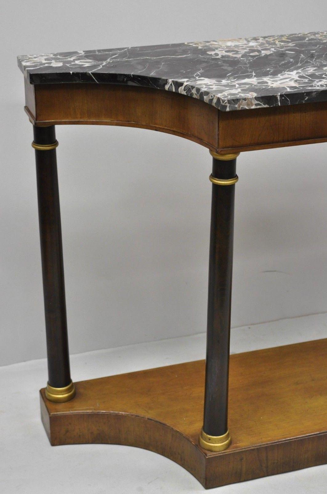 American French Empire Style Marble Top Console Hall Table with Columns by Fine Arts Furn