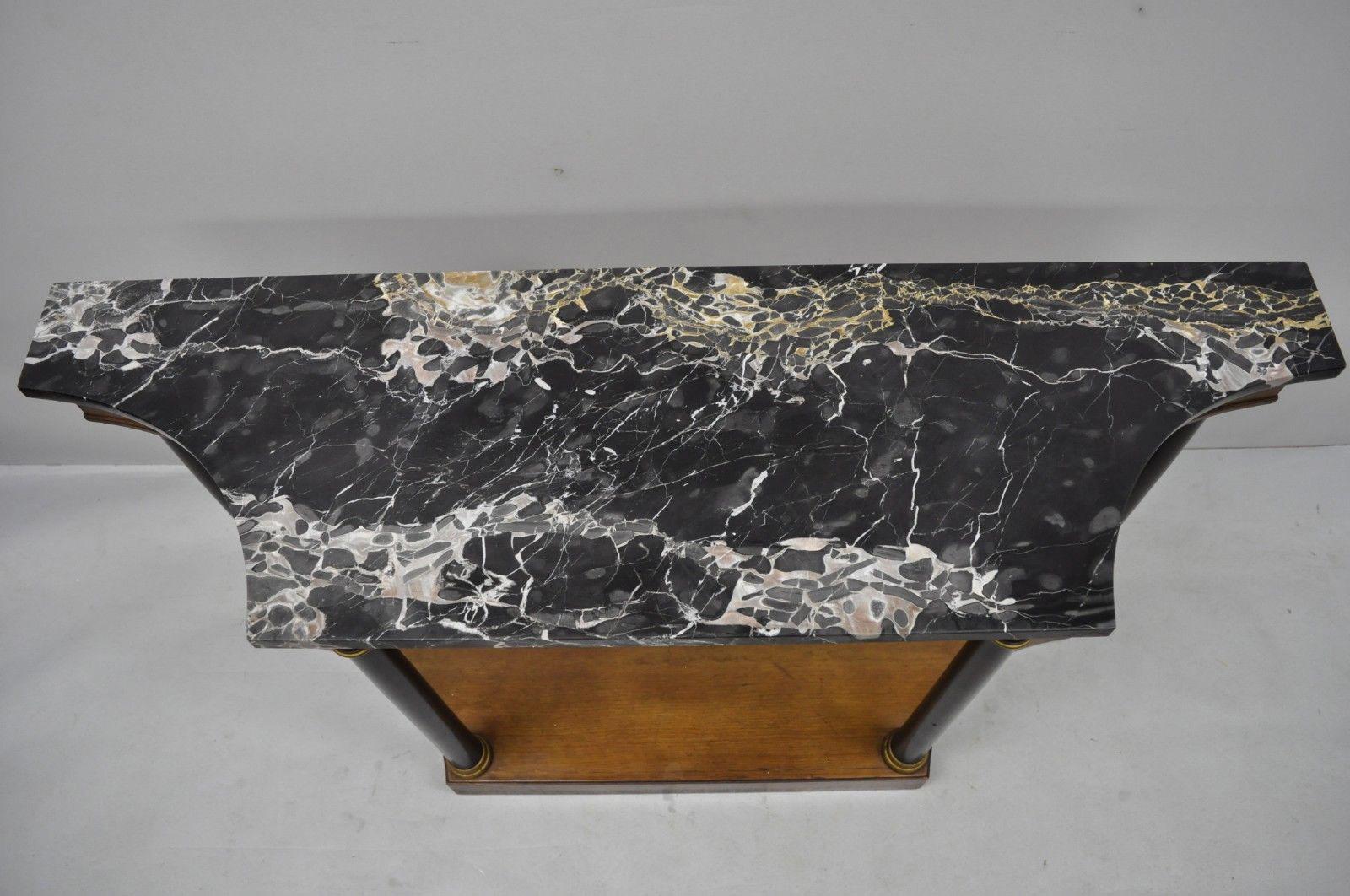20th Century French Empire Style Marble Top Console Hall Table with Columns by Fine Arts Furn