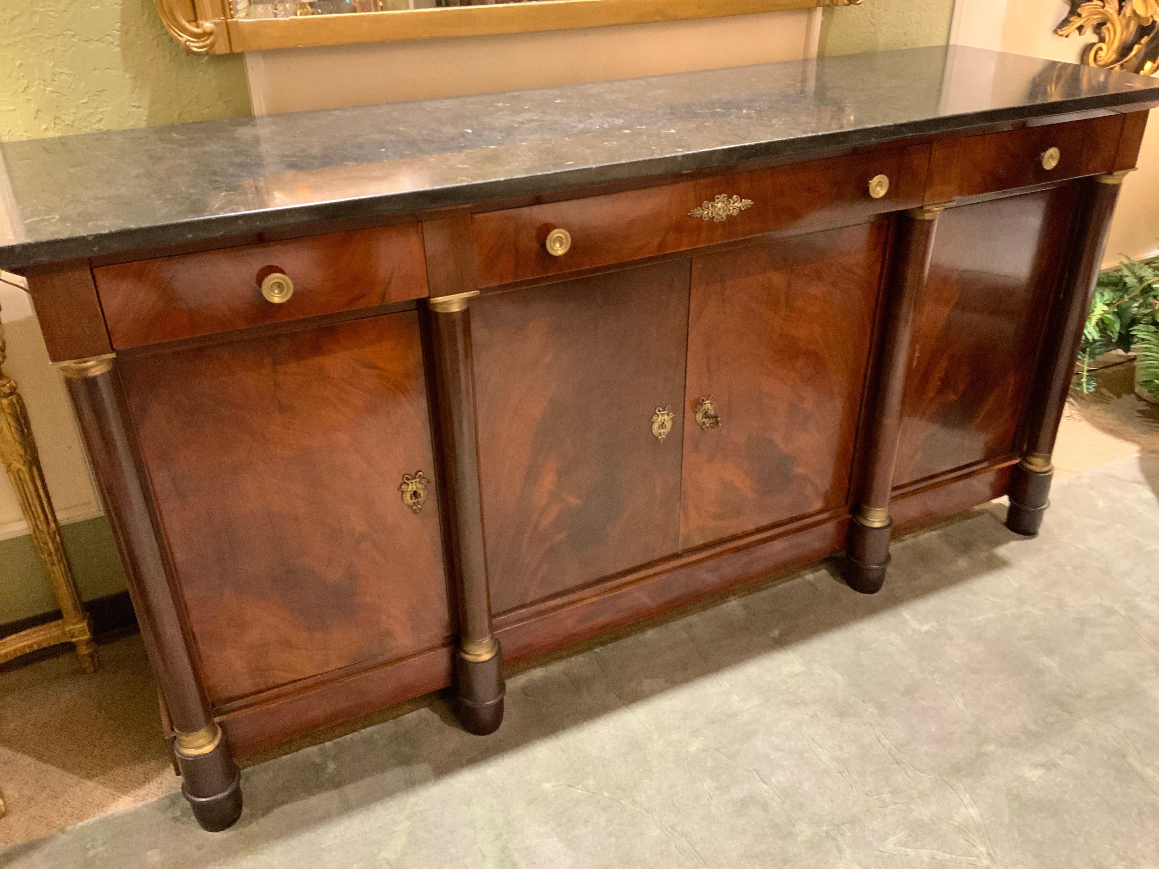 20th Century French Empire Style Marble-Top Mahogany Sideboard/Buffet