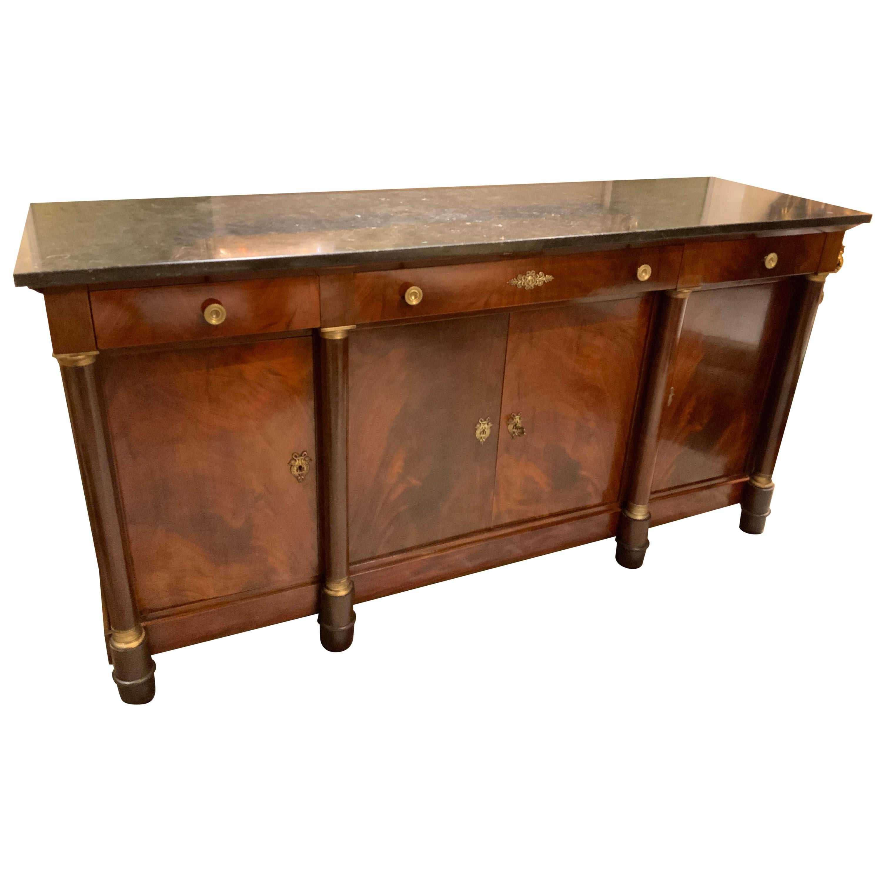 French Empire Style Marble-Top Mahogany Sideboard/Buffet
