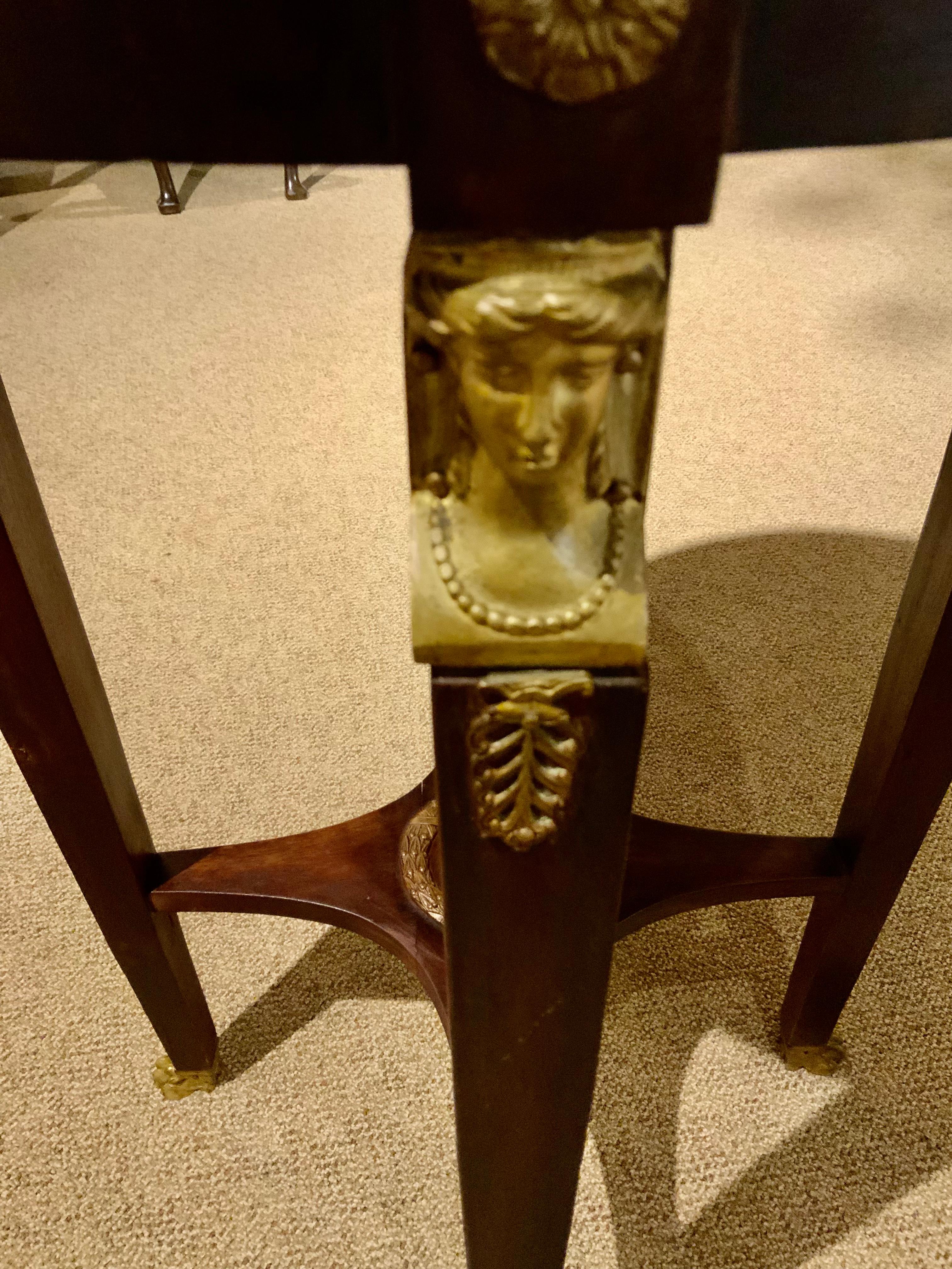 19th Century French Empire Style Marble Top table with bronze mounts For Sale