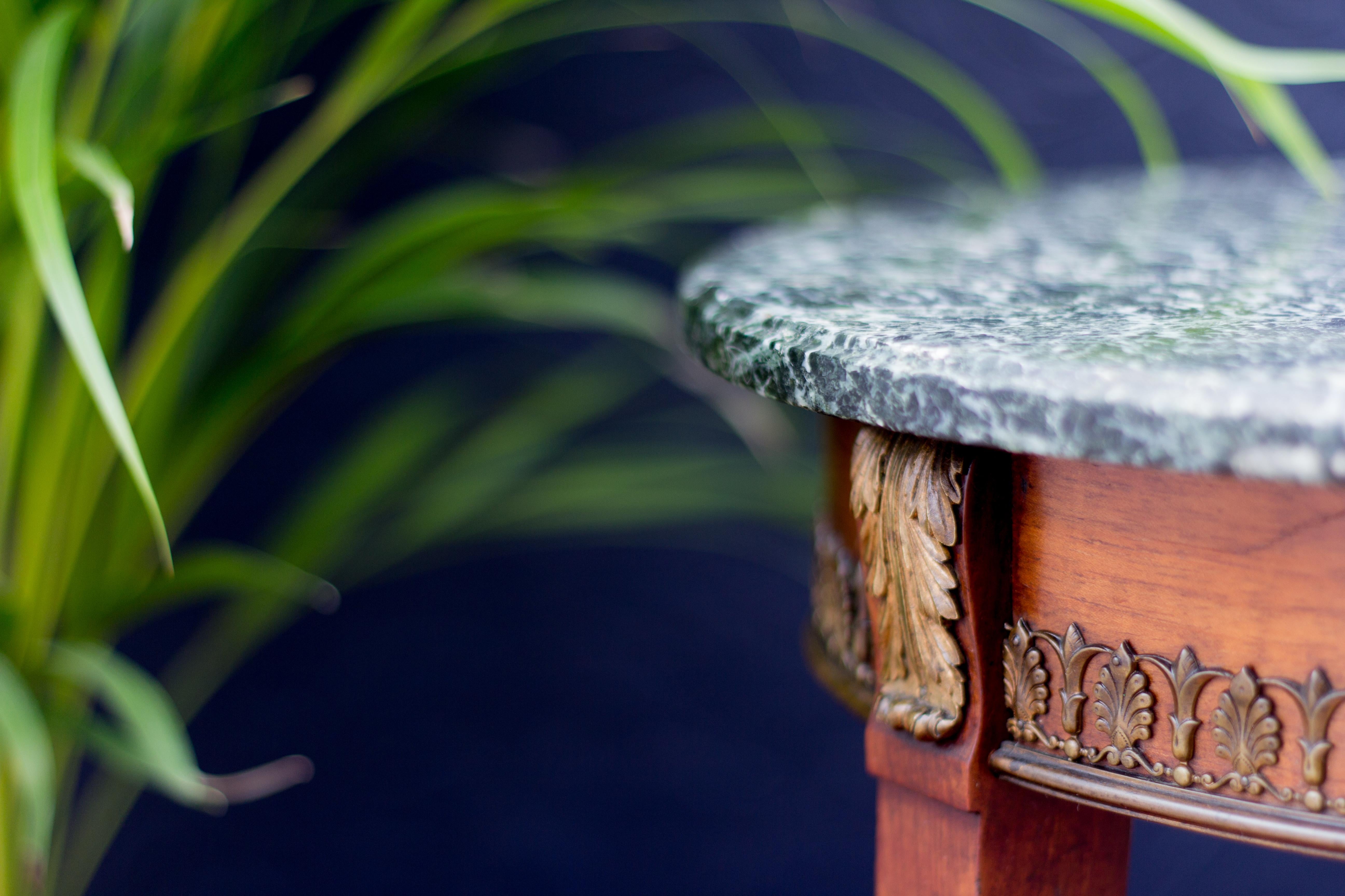 French Empire Style Dark Green Marble Top and Walnut and Bronze Side Table 8