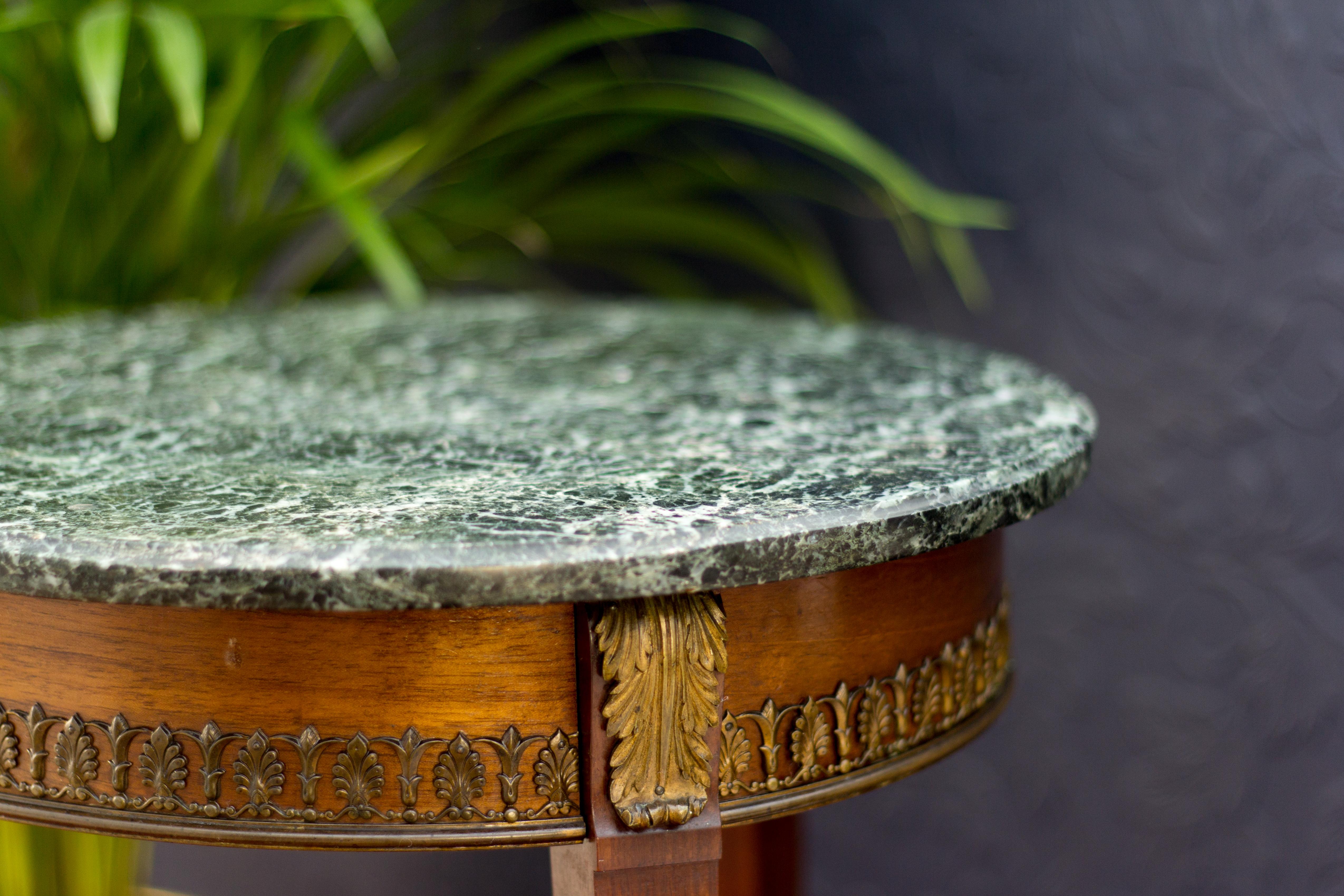 French Empire Style Dark Green Marble Top and Walnut and Bronze Side Table 13