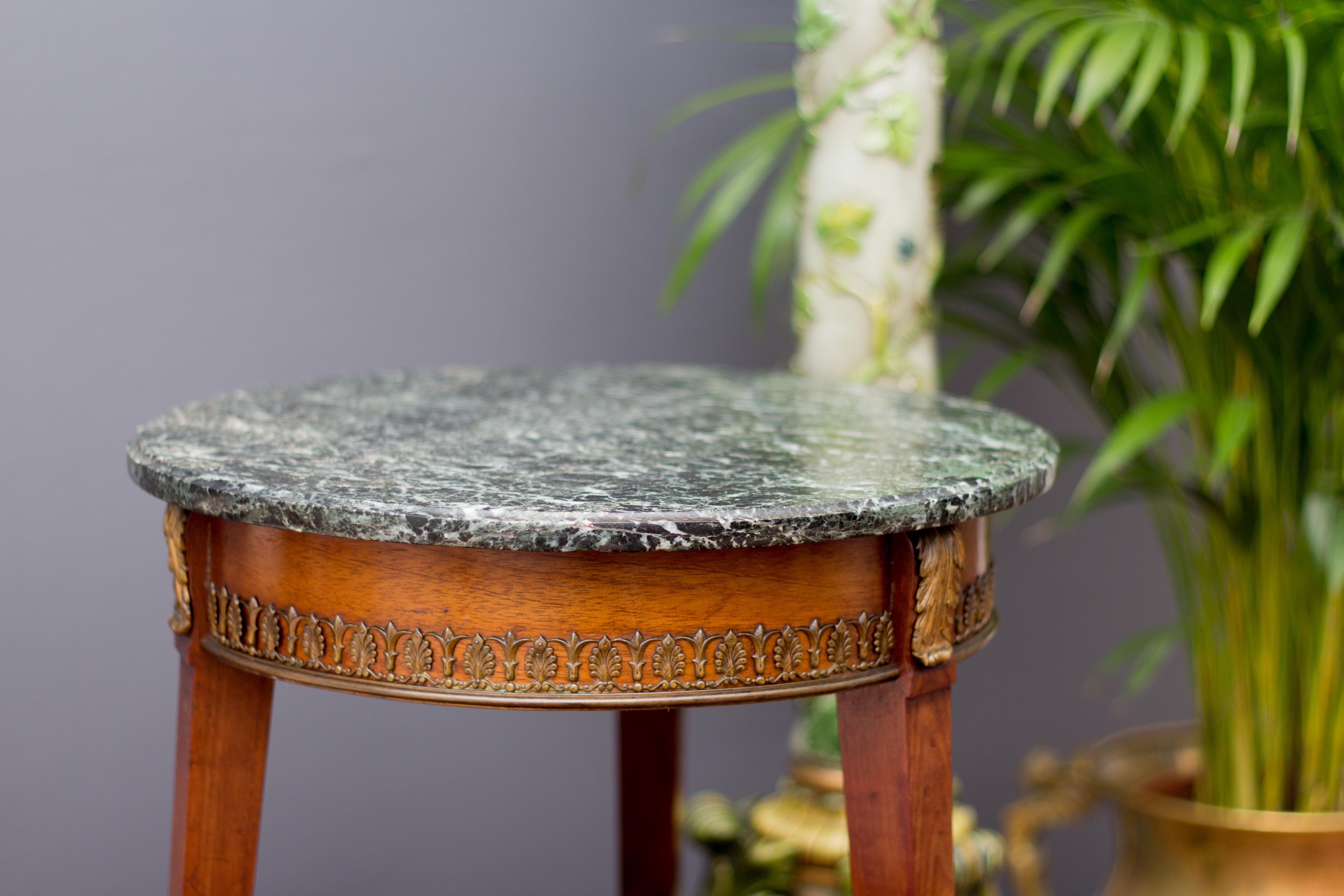French Empire Style Dark Green Marble Top and Walnut and Bronze Side Table 14