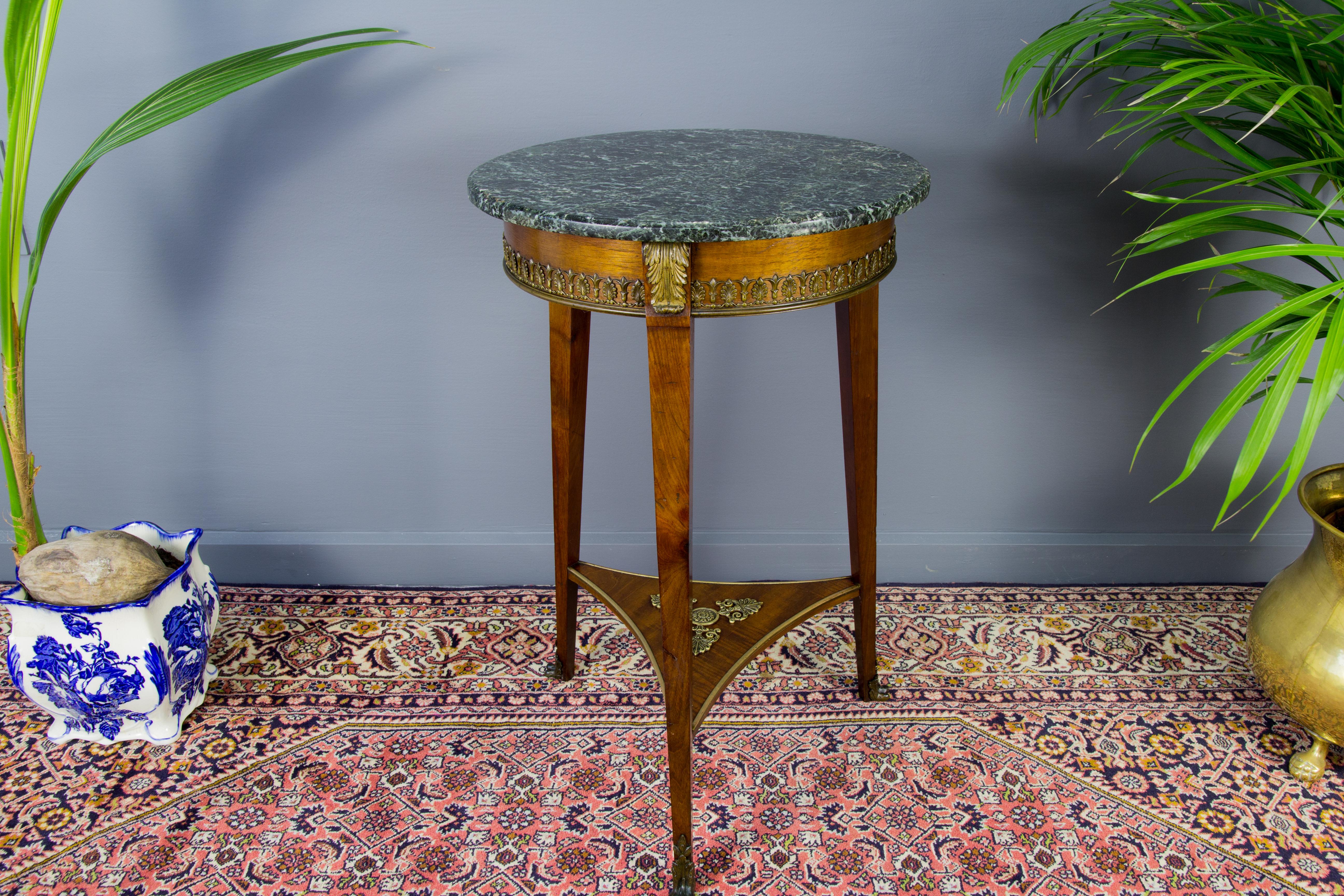 French Empire Style Dark Green Marble Top and Walnut and Bronze Side Table 1