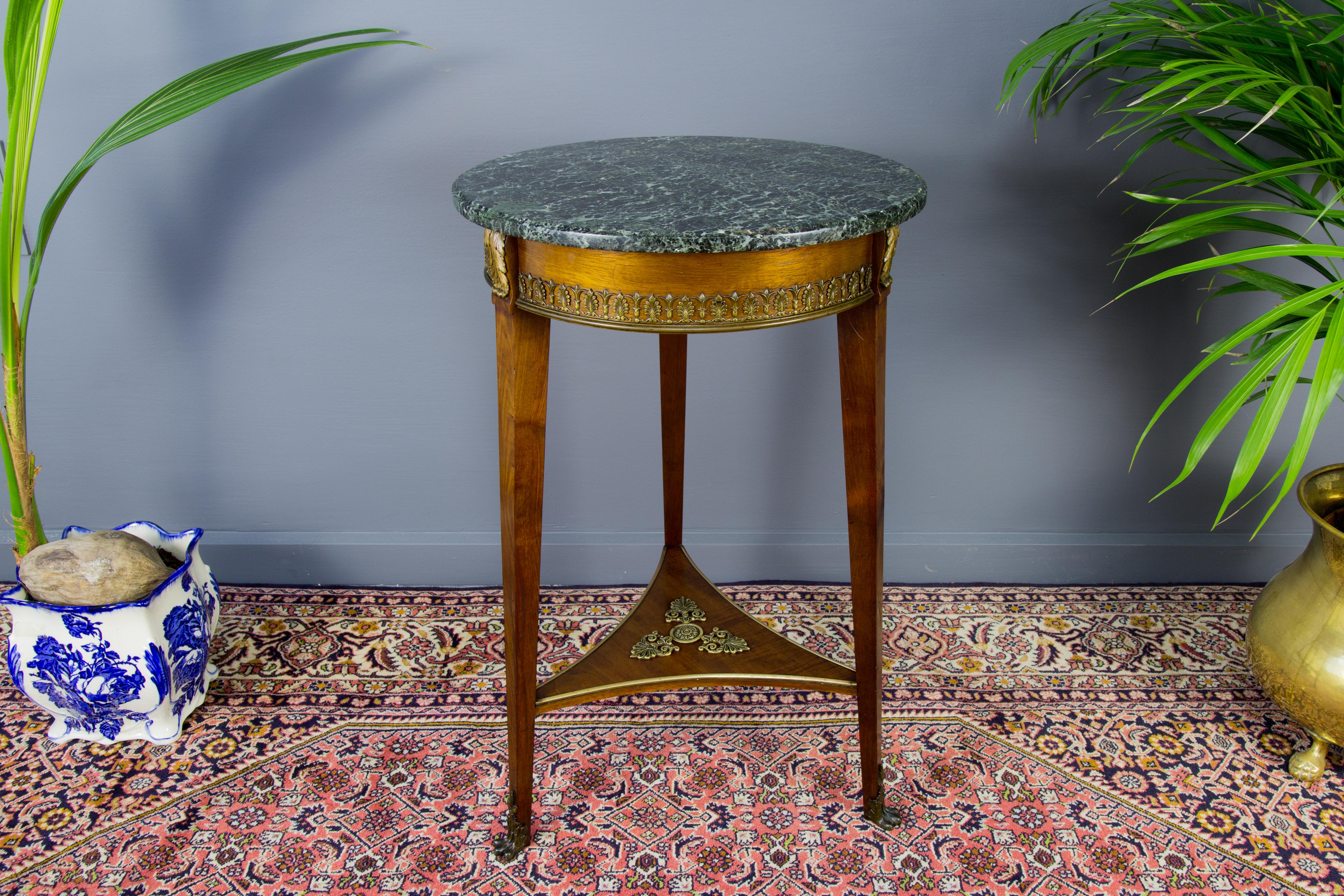 French Empire Style Dark Green Marble Top and Walnut and Bronze Side Table 2