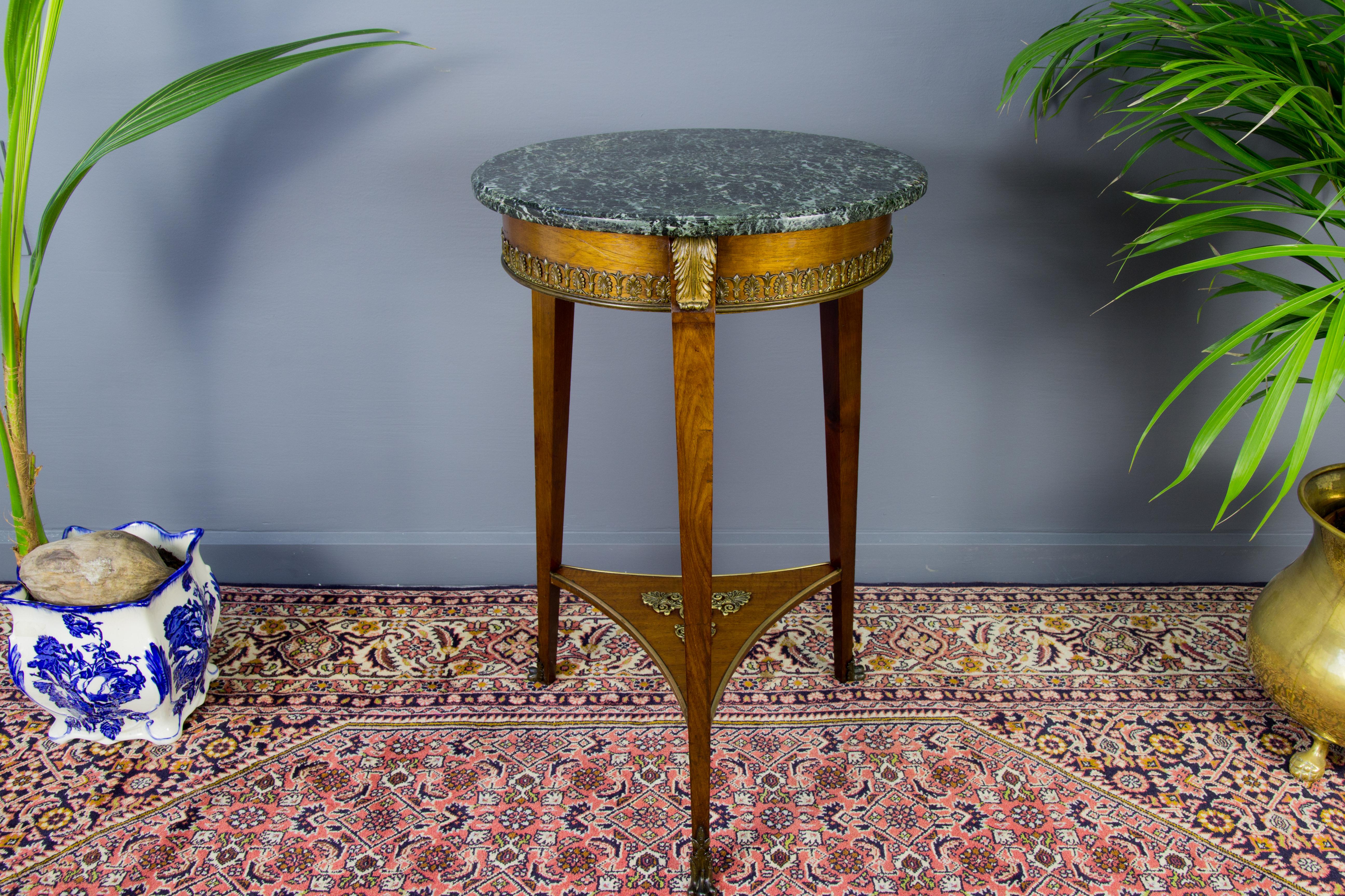 French Empire Style Dark Green Marble Top and Walnut and Bronze Side Table 3